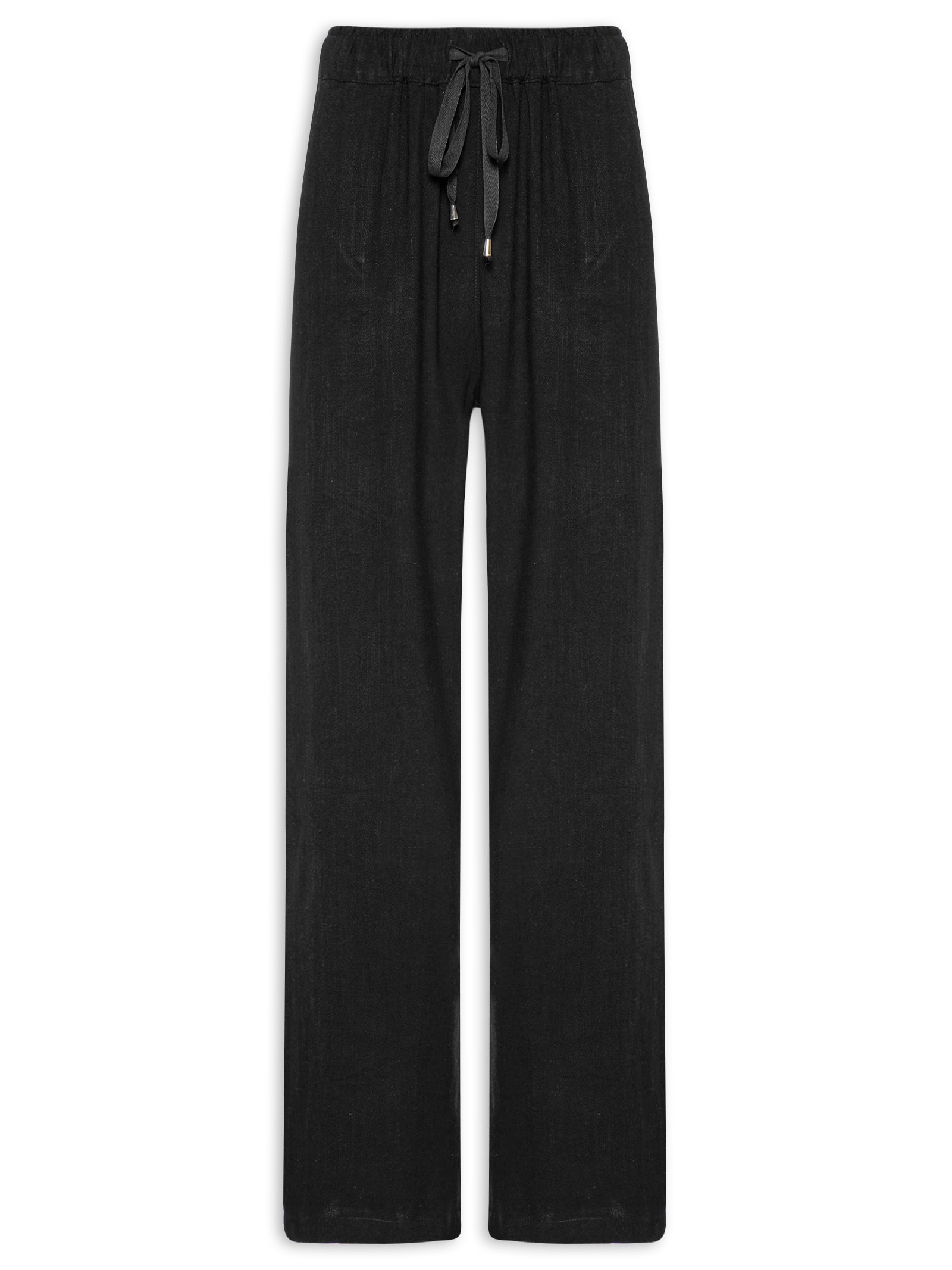 Calça Feminina Pantalona Com Linho Preto Basiq