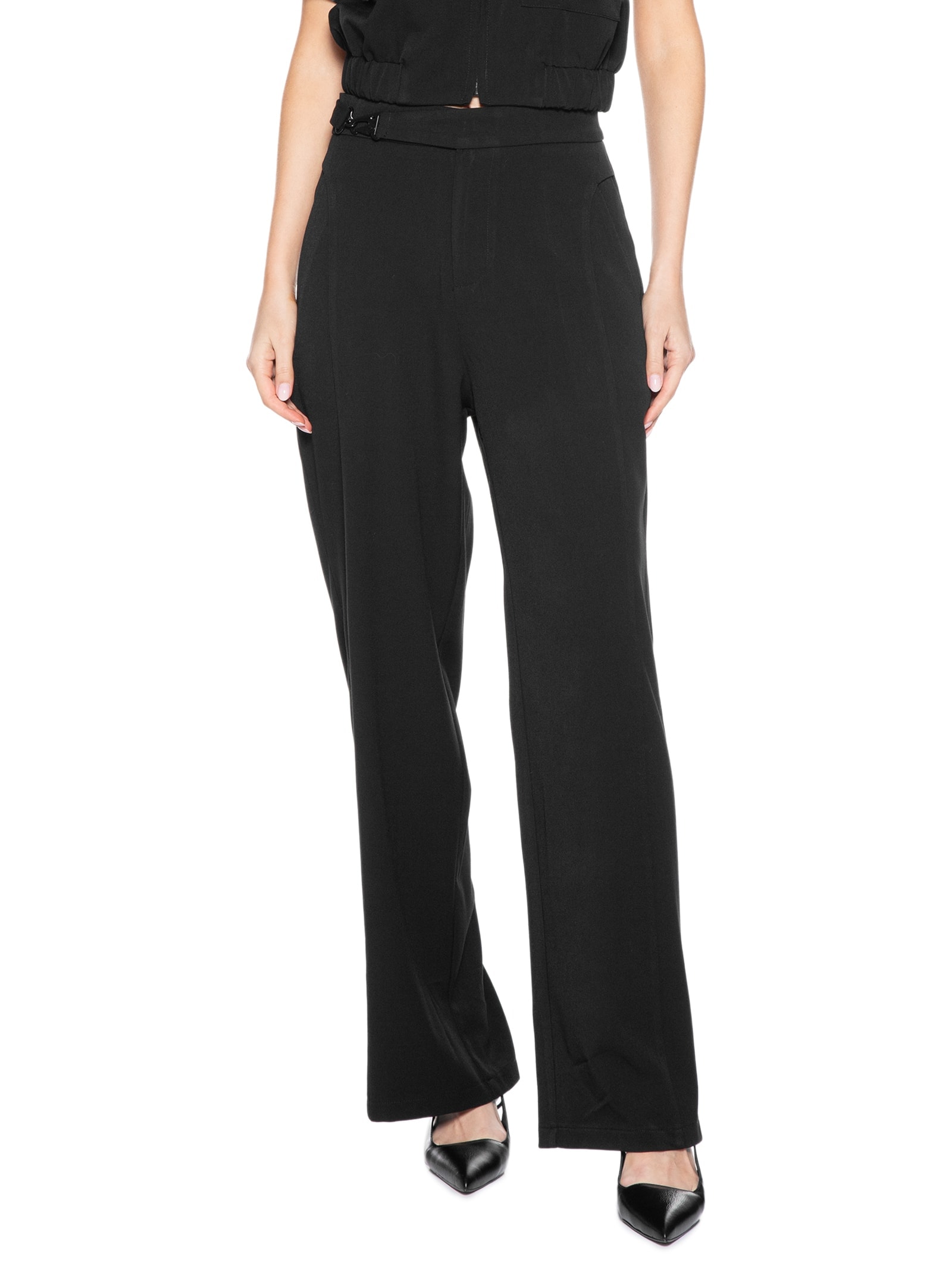 Calça Feminina Pantalona com Recorte e cinto Preto '2Essential