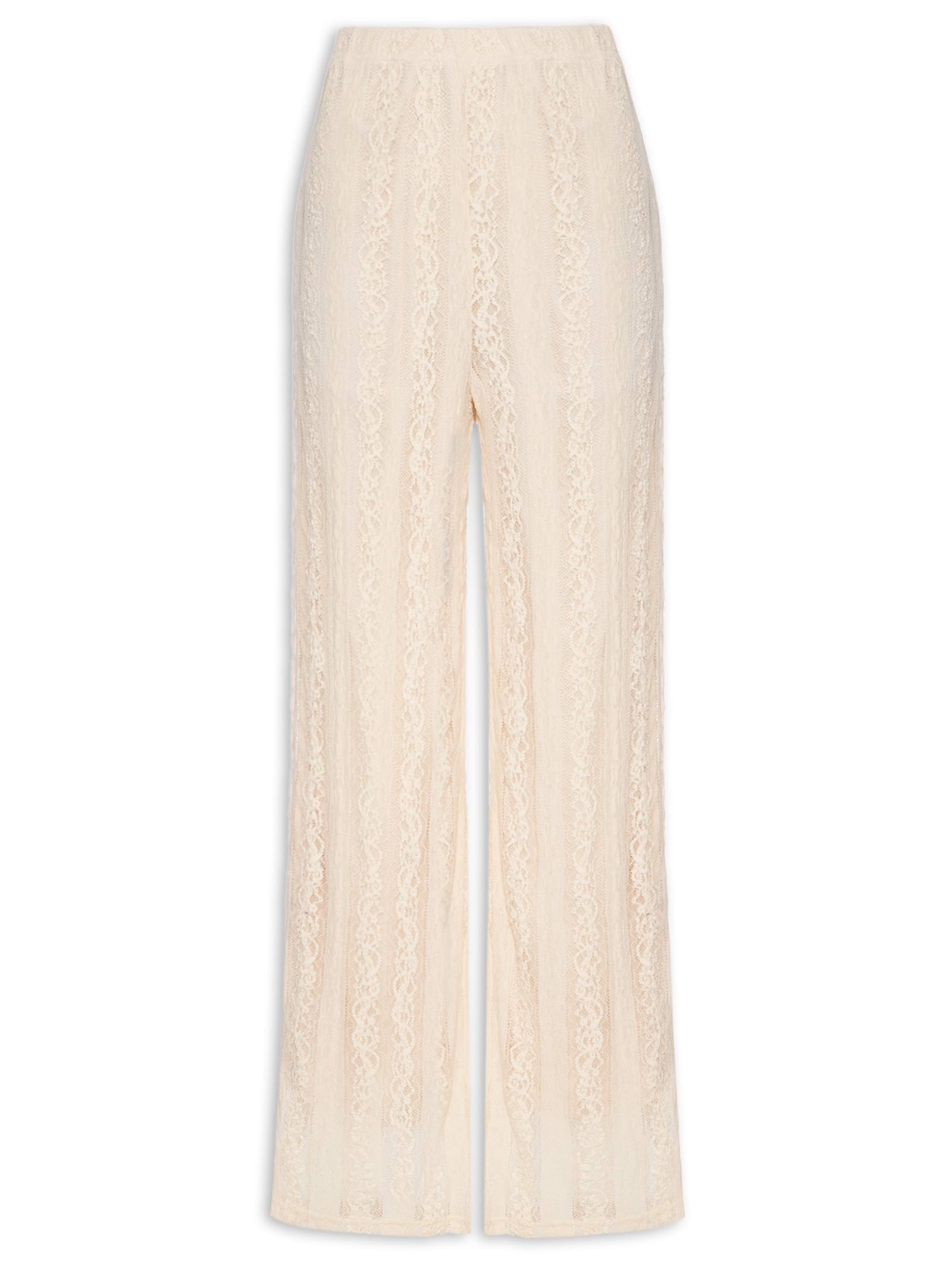 Calça Feminina Pantalona com Renda Bege Market 33