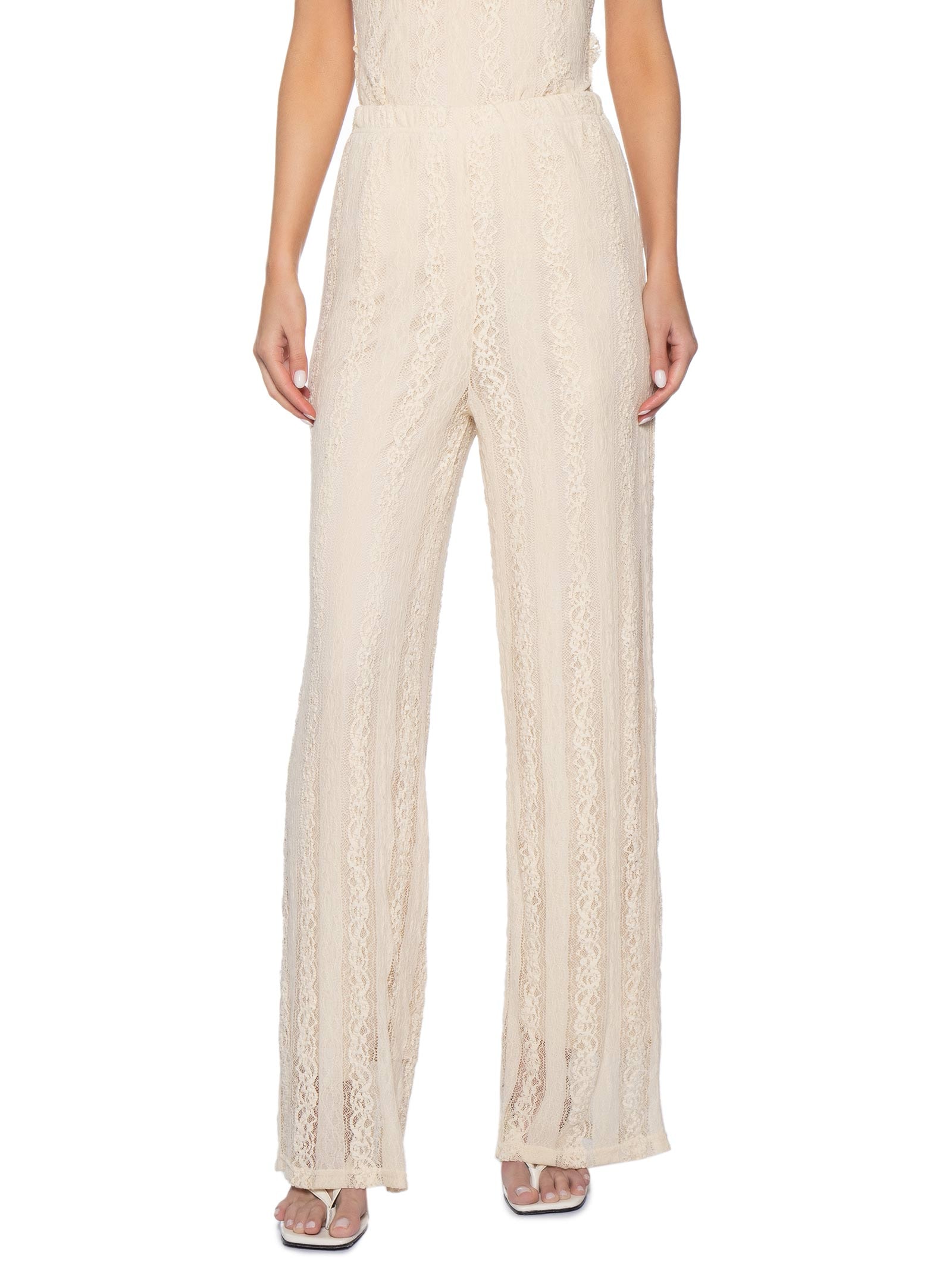 Calça Feminina Pantalona com Renda Bege Market 33