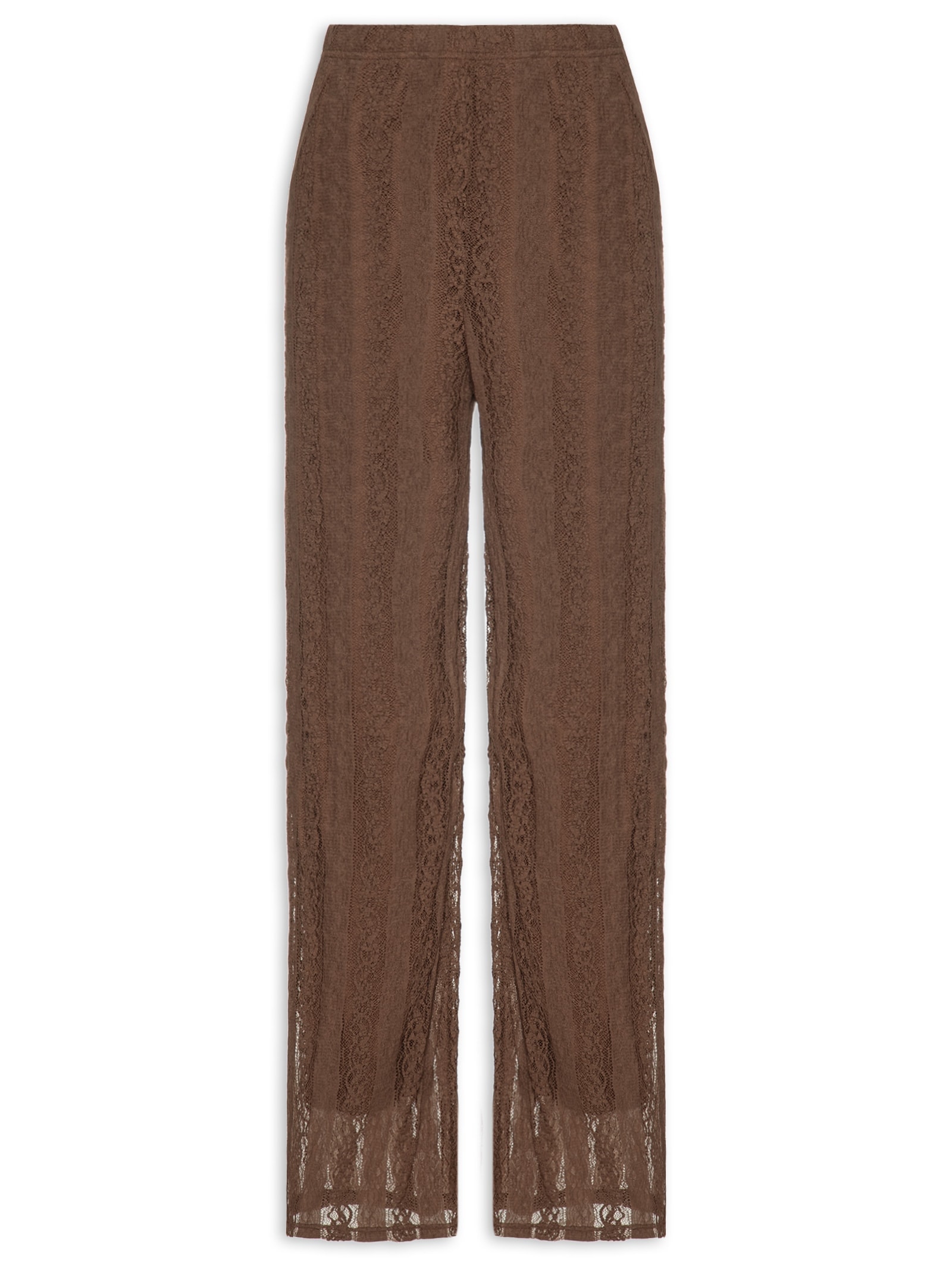 Calça Feminina Pantalona com Renda Marrom Market 33
