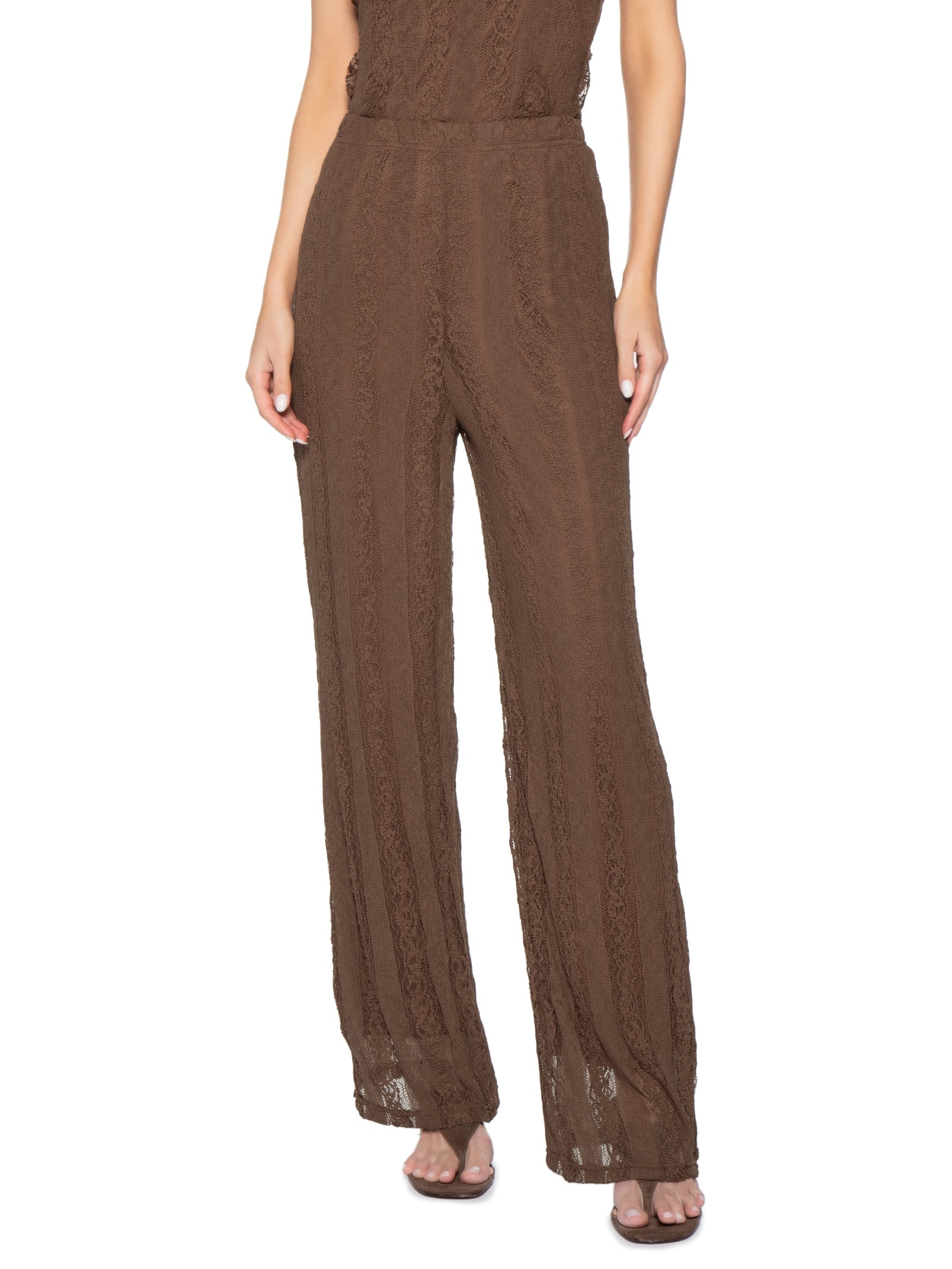 Calça Feminina Pantalona com Renda Marrom Market 33