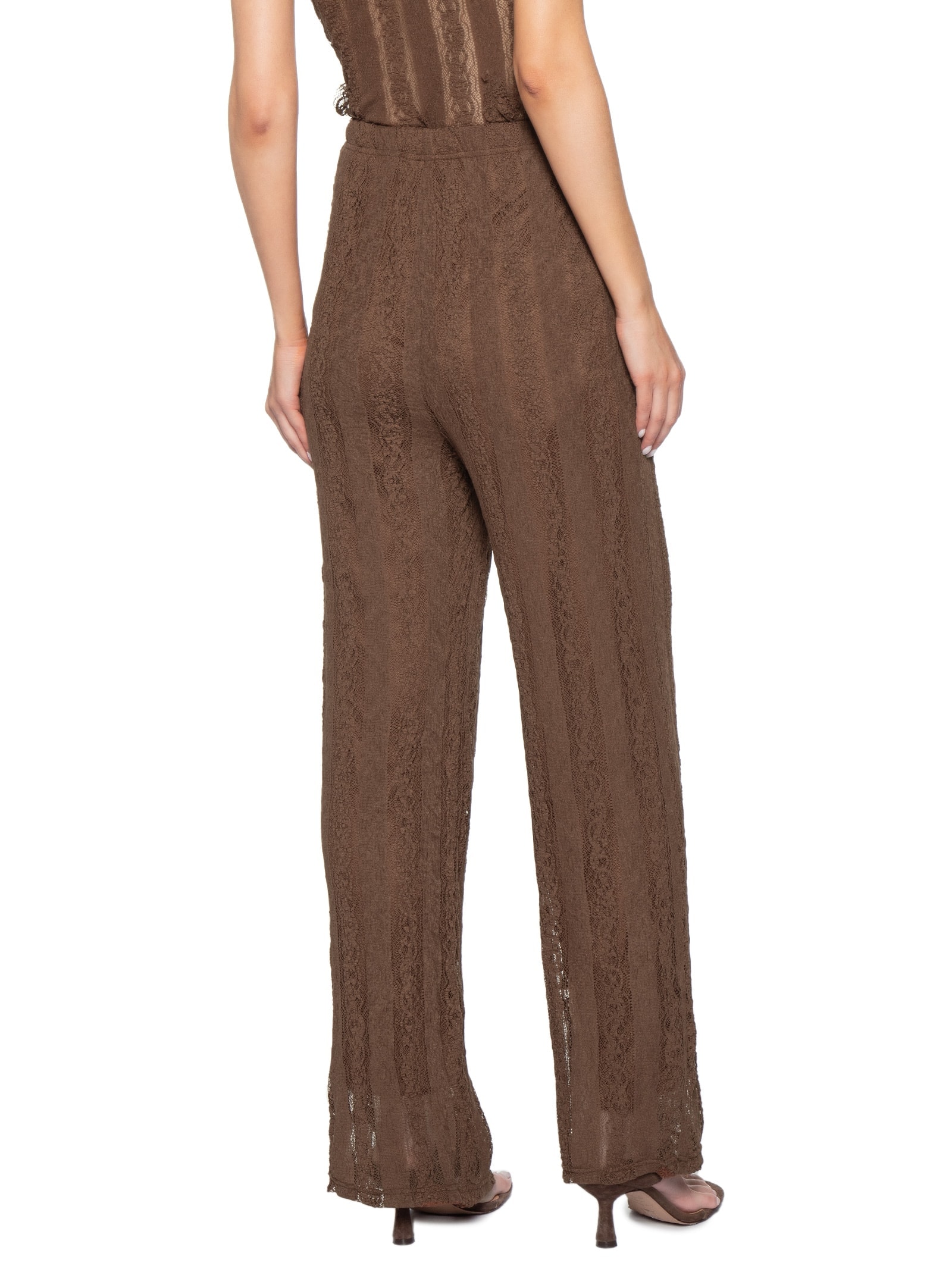Calça Feminina Pantalona com Renda Marrom Market 33