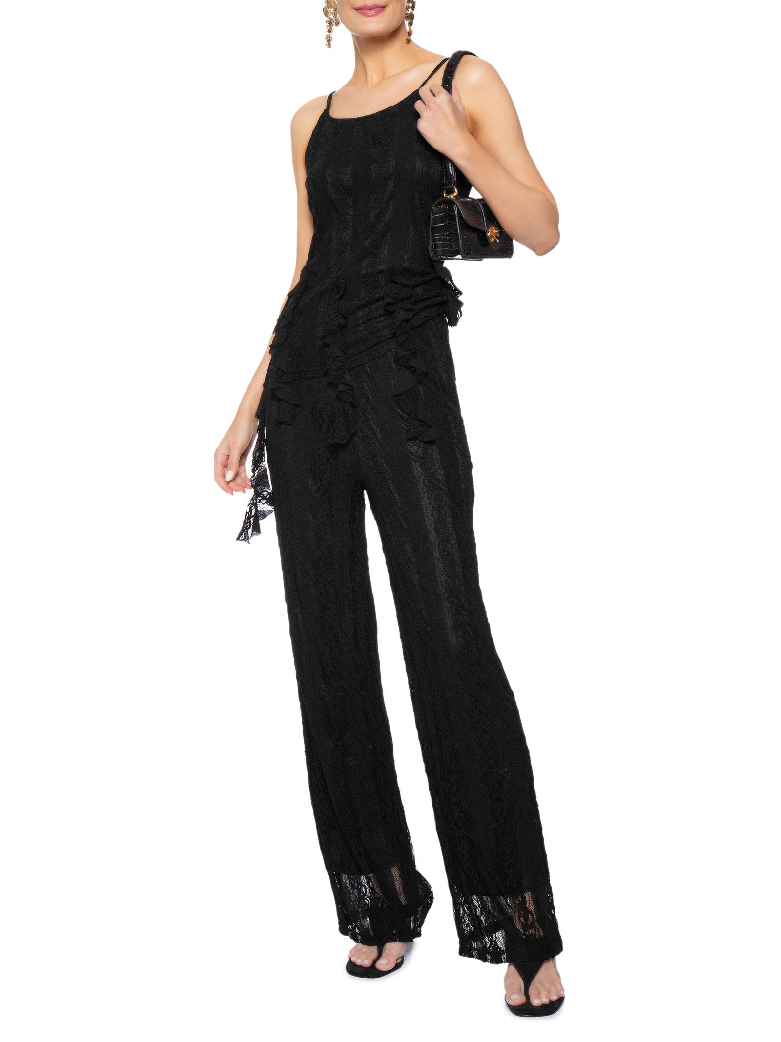 Calça Feminina Pantalona com Renda Preto Market 33