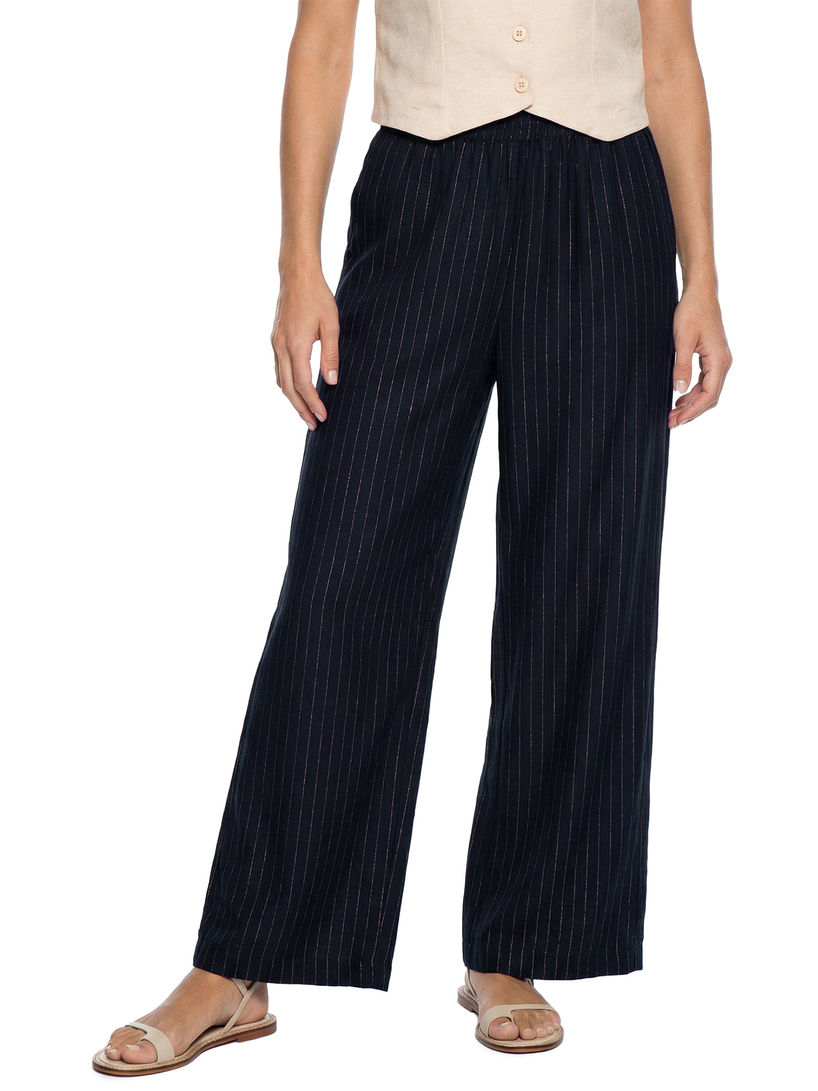 Calça Feminina Pantalona Cós Elástico Azul Cacay
