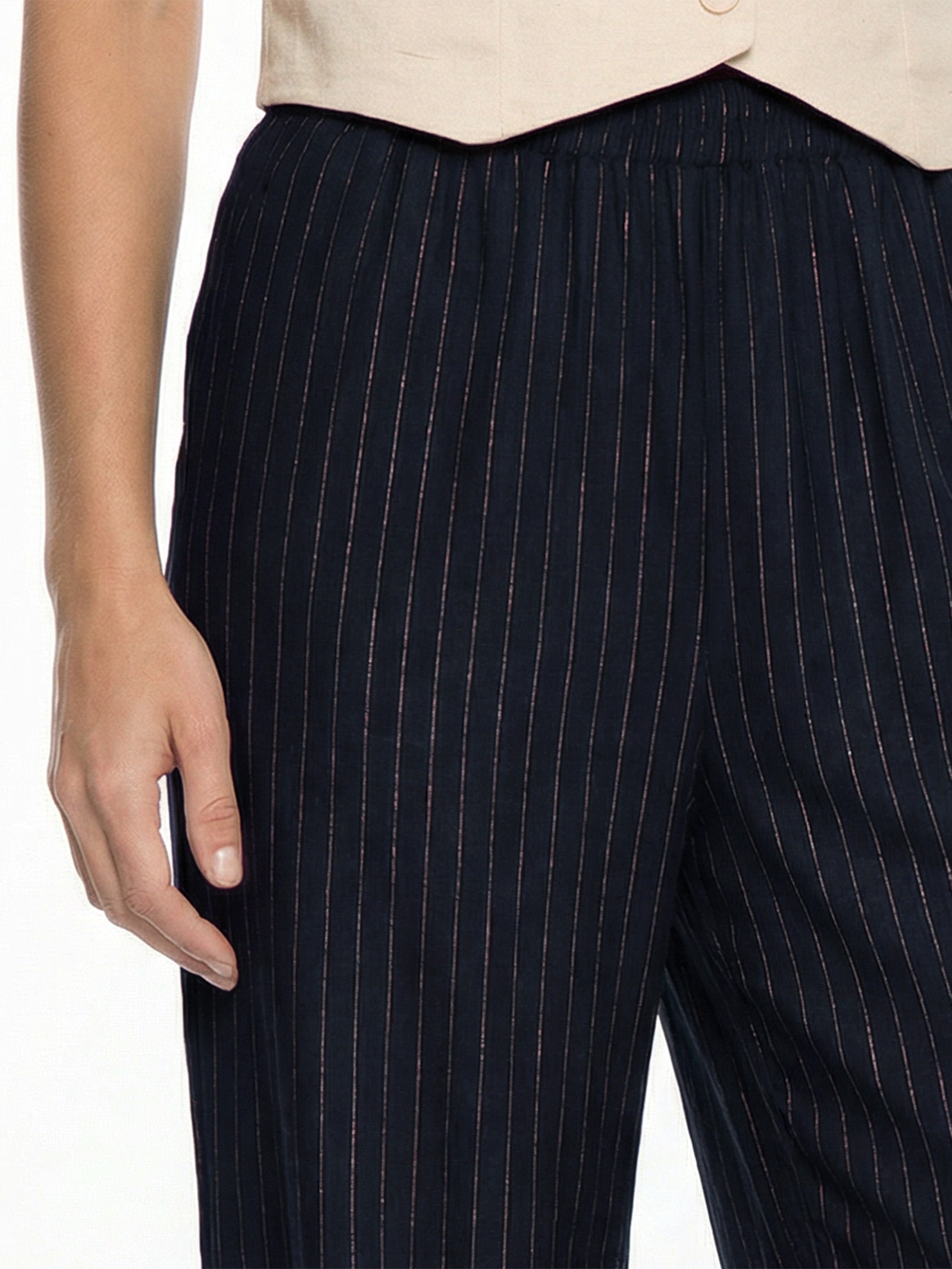 Calça Feminina Pantalona Cós Elástico Azul Cacay