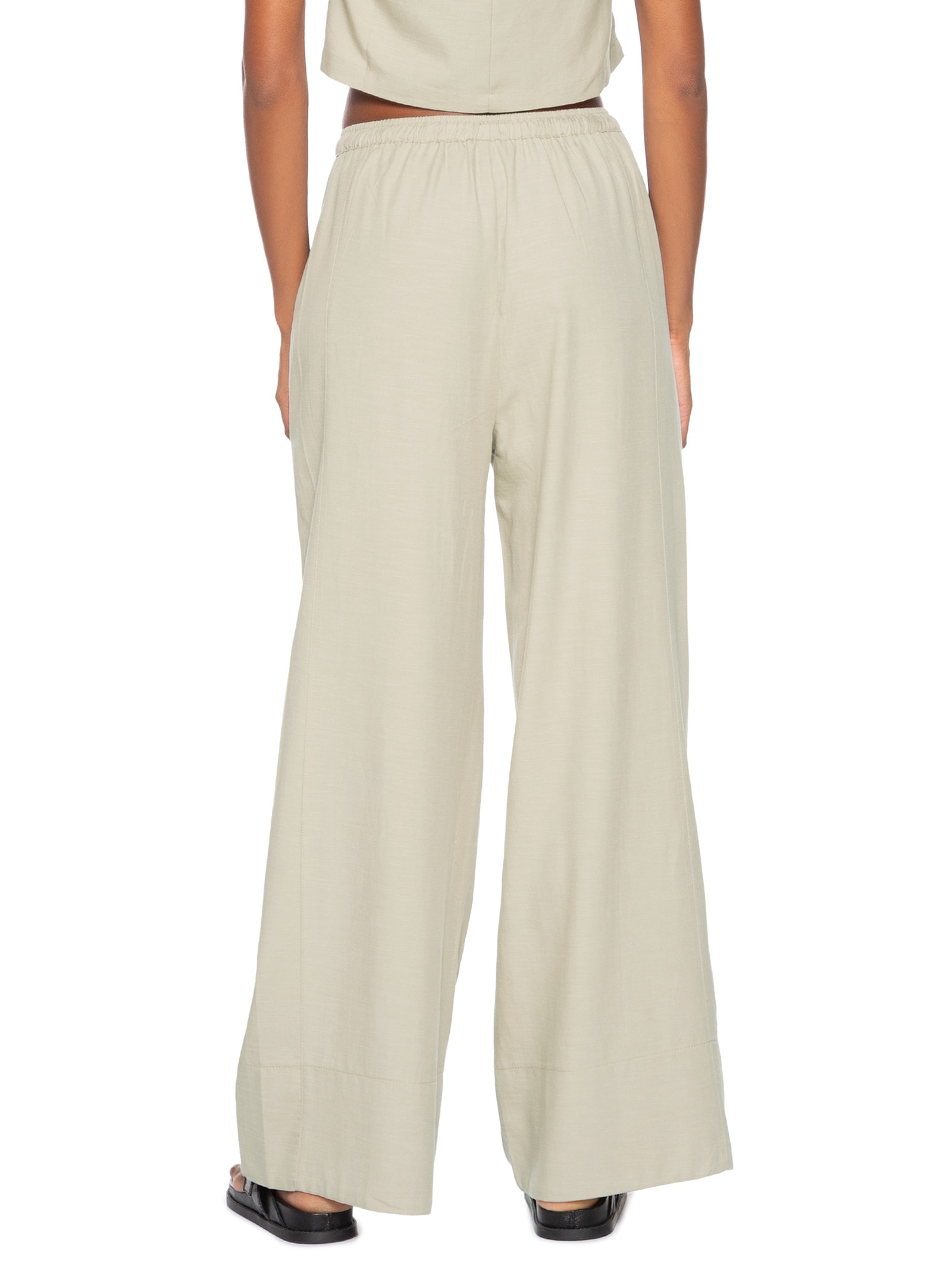 Calça Feminina Pantalona Cós Elástico Bege Basiq