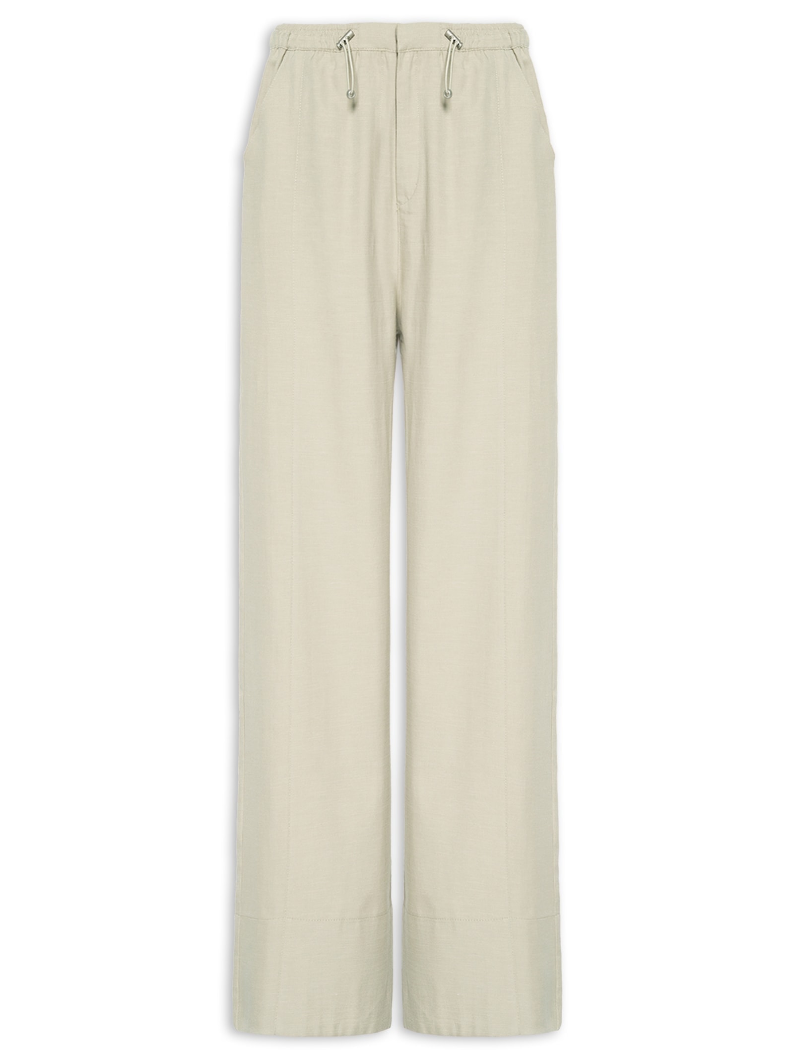 Calça Feminina Pantalona Cós Elástico Bege Basiq