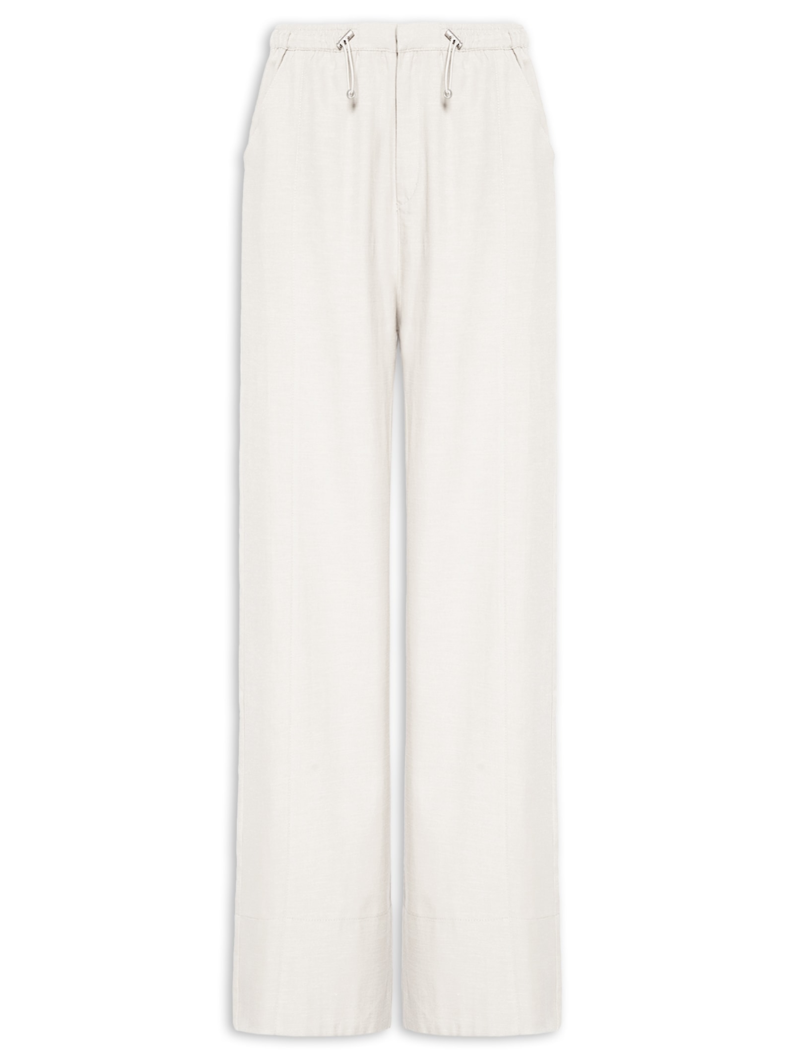 Calça Feminina Pantalona Cós Elástico Branco Basiq