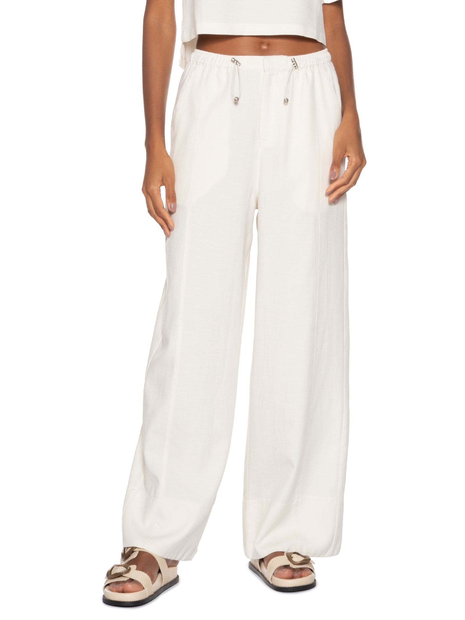 Calça Feminina Pantalona Cós Elástico Branco Basiq