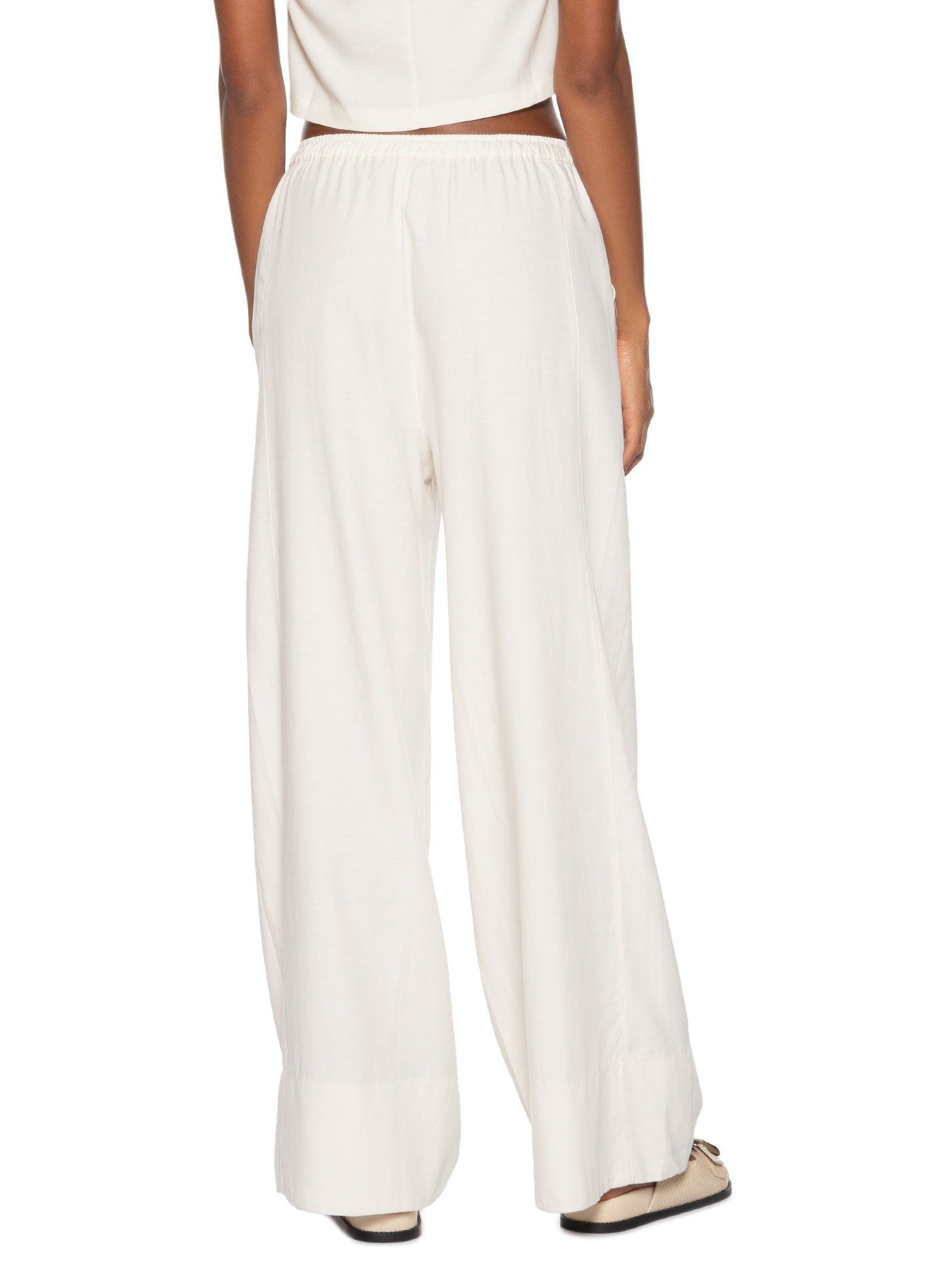 Calça Feminina Pantalona Cós Elástico Branco Basiq