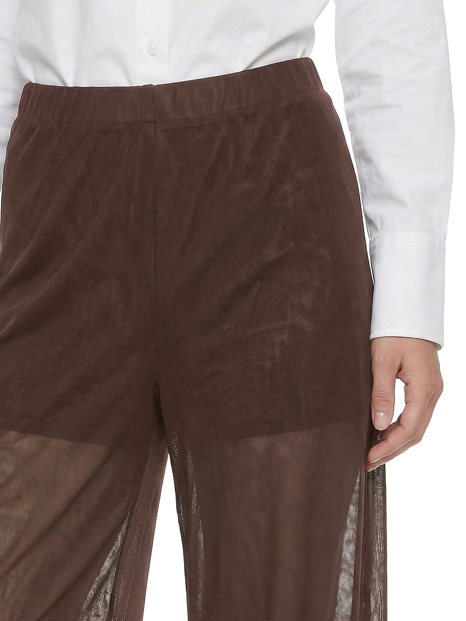 Calça Feminina Pantalona De Tule Marrom Lança Perfume