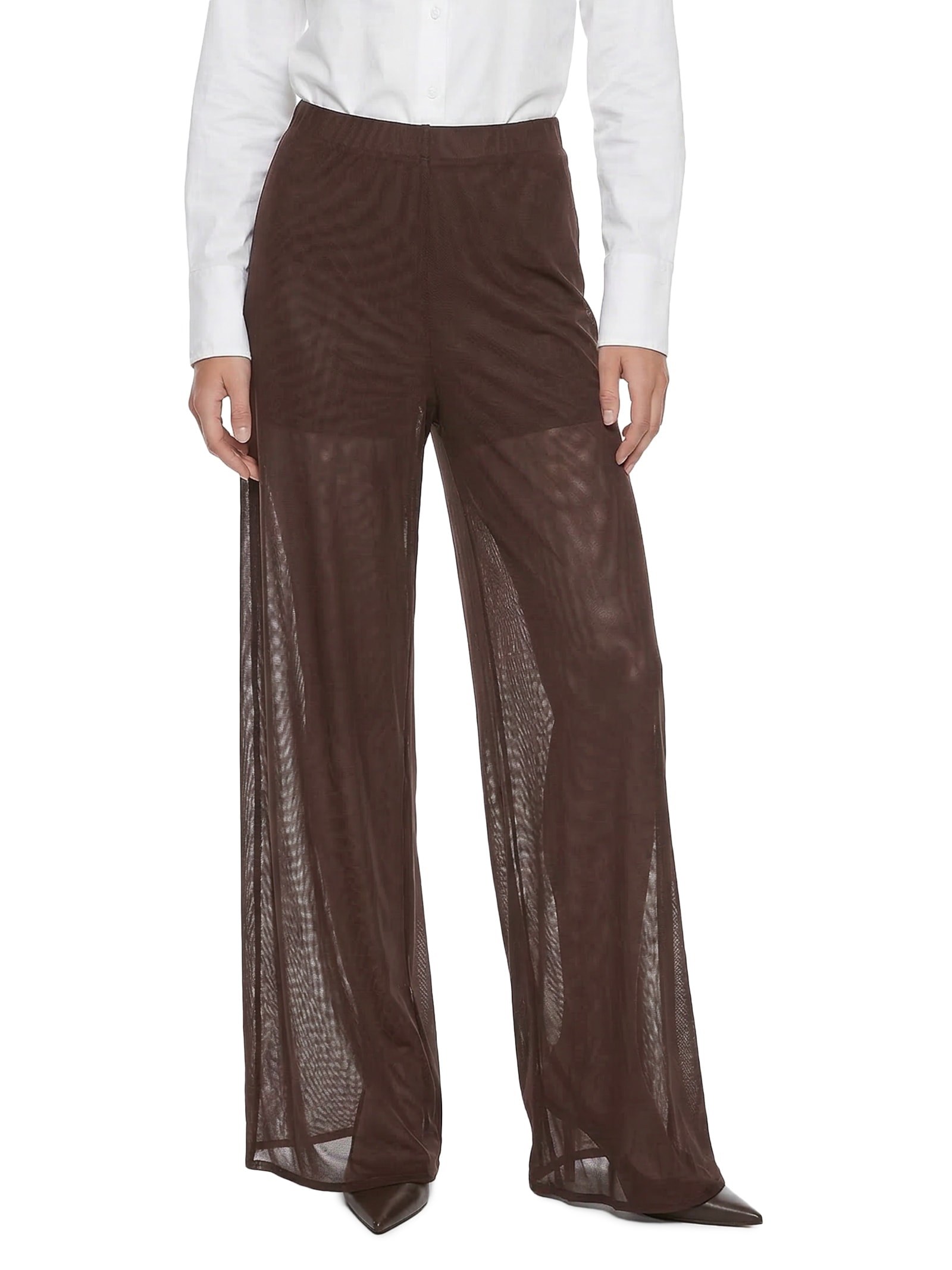 Calça Feminina Pantalona De Tule Marrom Lança Perfume