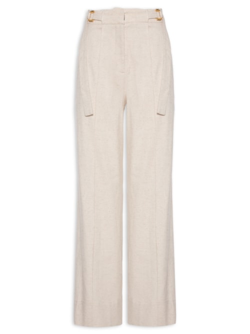 Calça Feminina Pantalona Detalhe Fivelas Ajustáveis – Bege