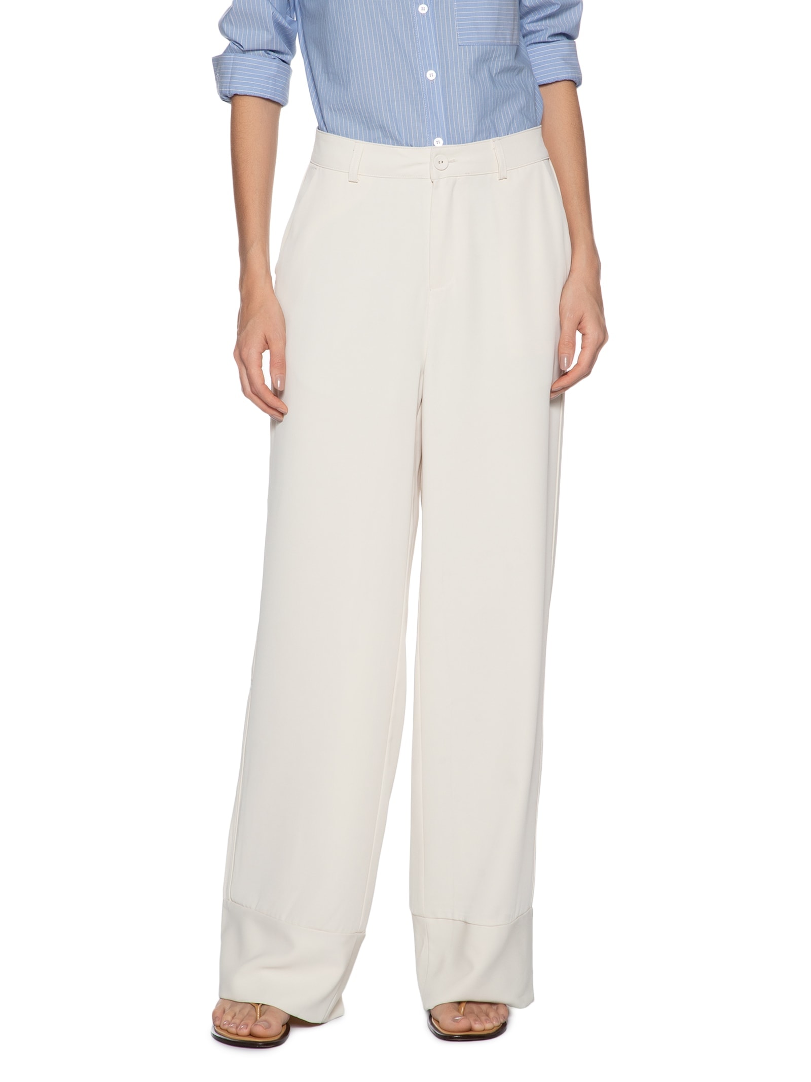 Calça Feminina Pantalona Em Alfaiataria Off White '2Essential