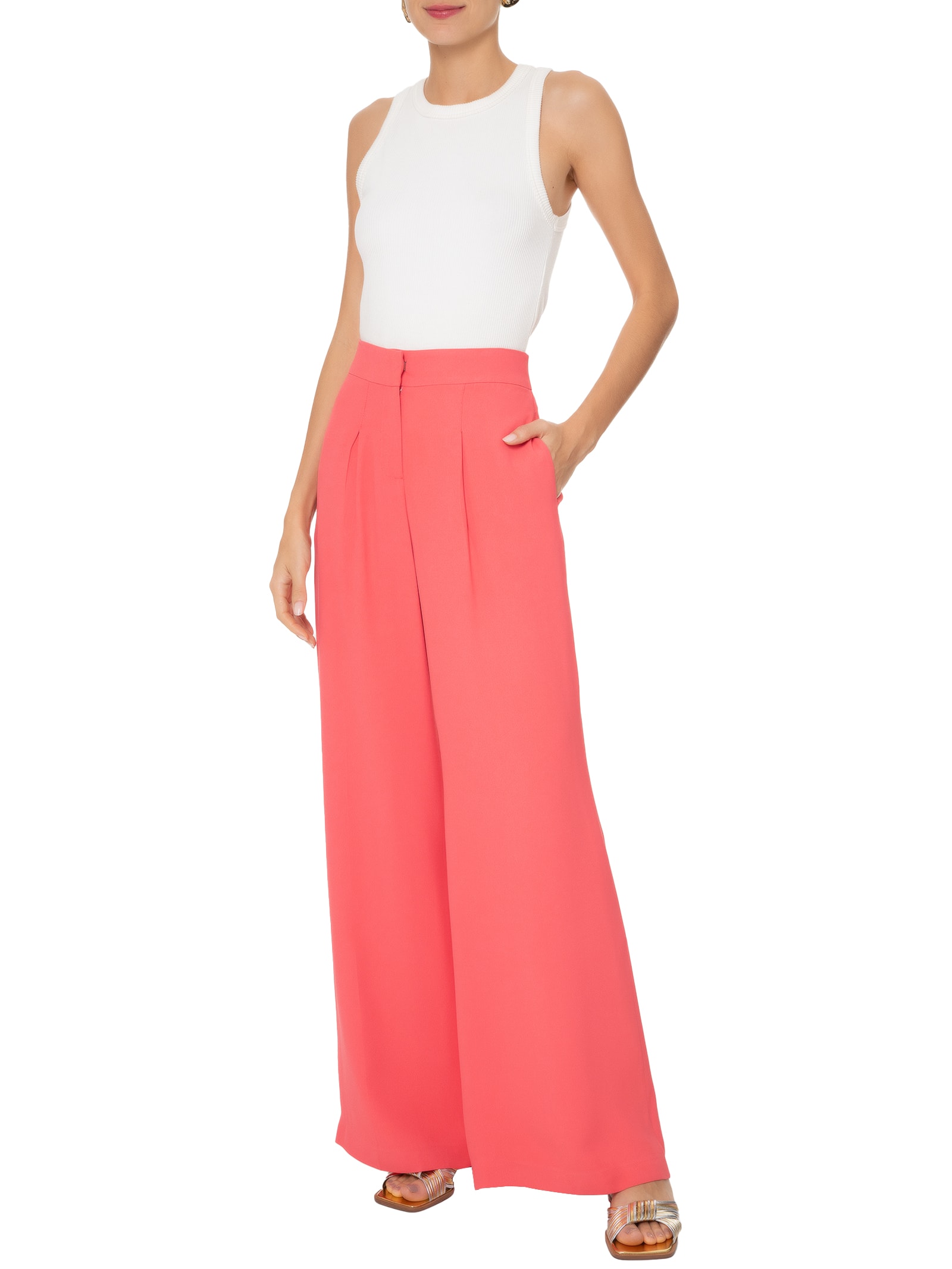 Calça Feminina Pantalona Em Crepe Rosa '2Essential