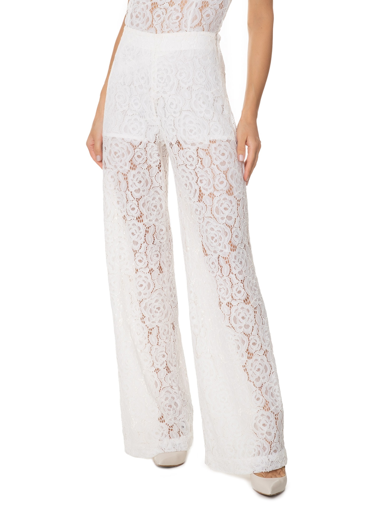 Calça Feminina Pantalona Em Renda Off White '2Essential