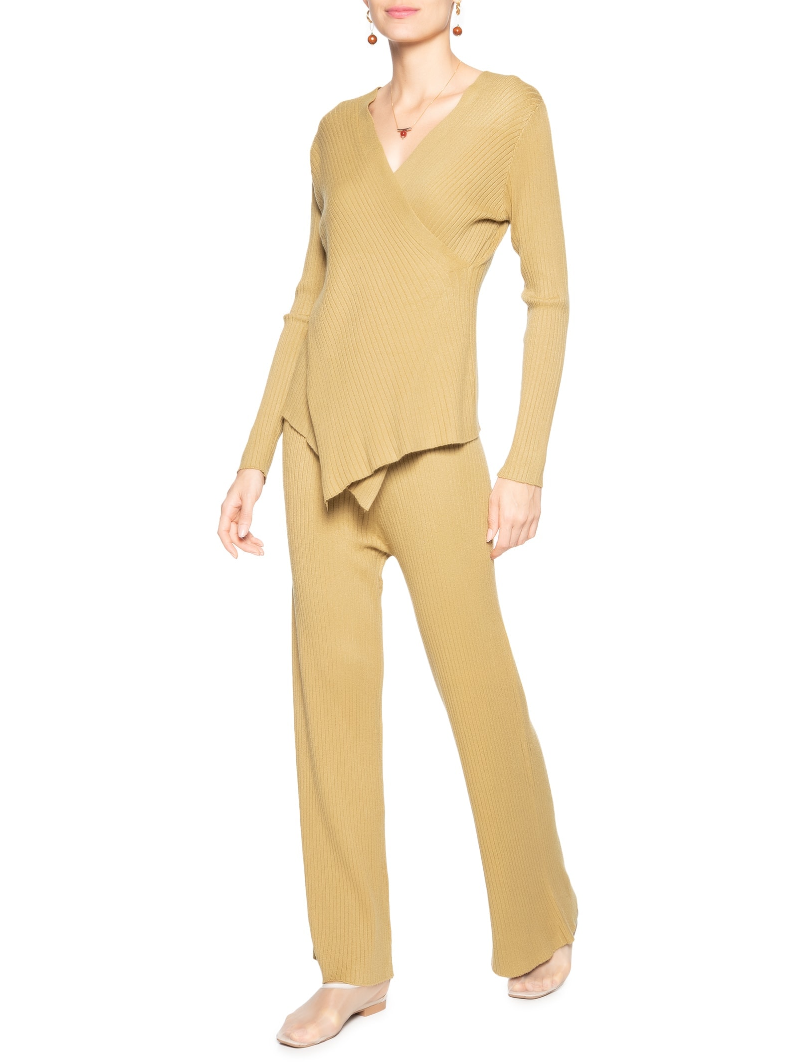 Calça Feminina Pantalona em Tricot Amarelo '2Essential