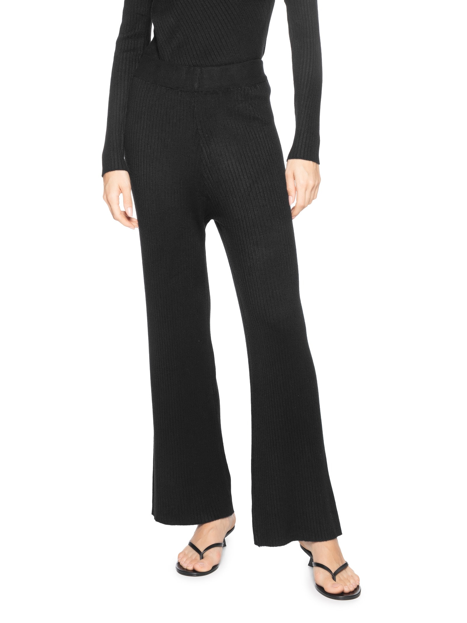 Calça Feminina Pantalona em Tricot Preto '2Essential