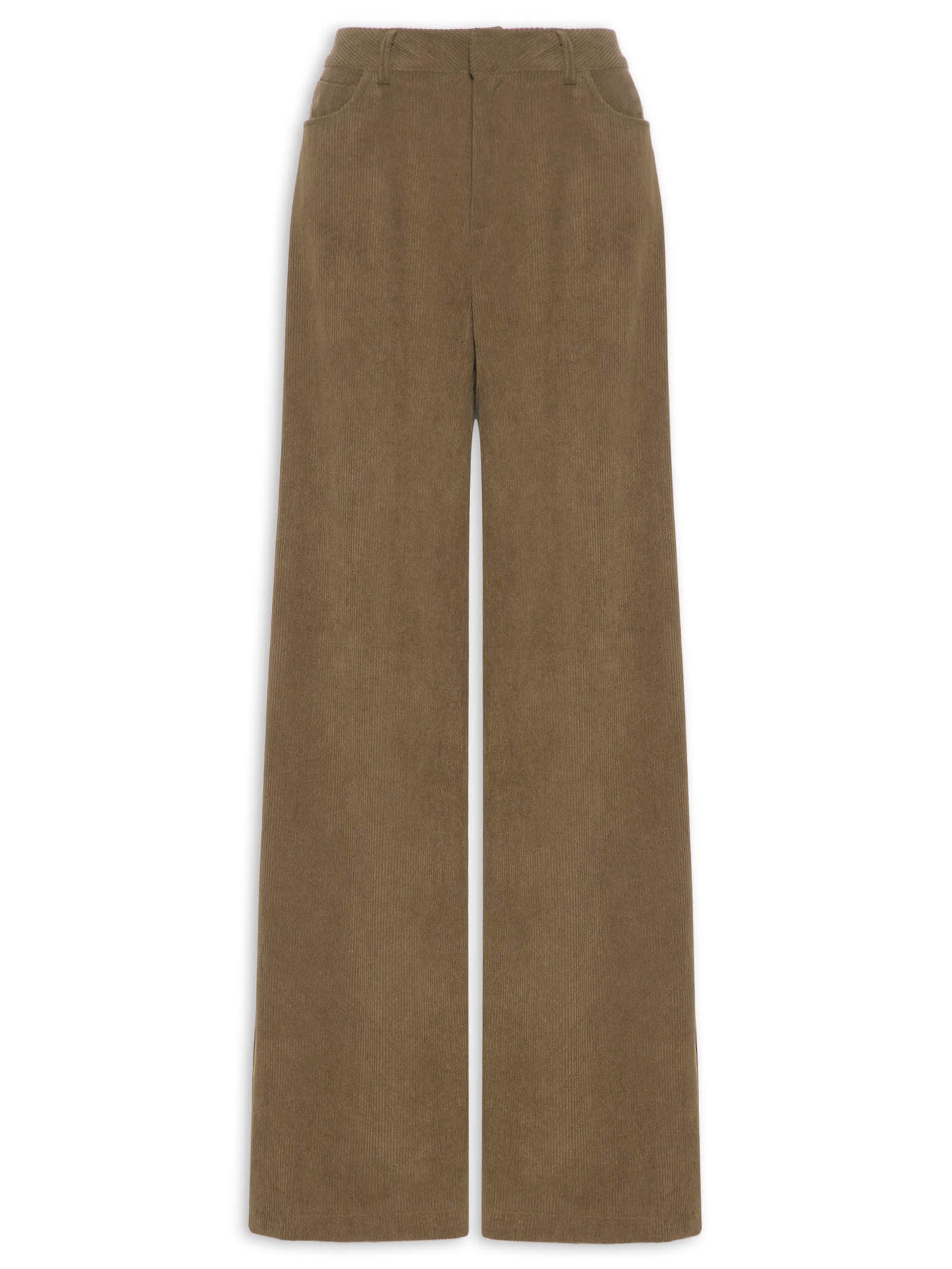 Calça Feminina Pantalona Em Veludo Cotelê Bege '2Essential