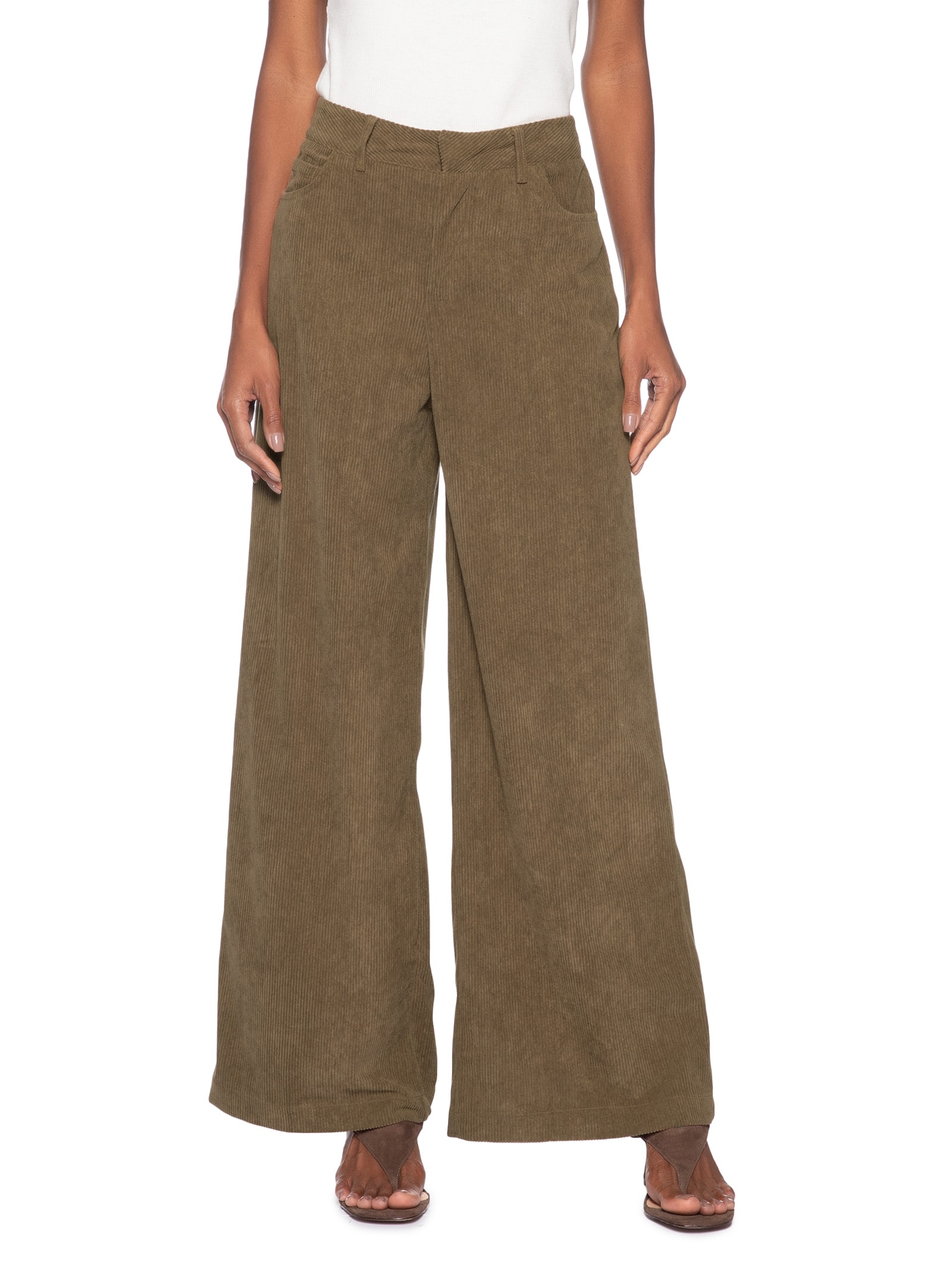 Calça Feminina Pantalona Em Veludo Cotelê Bege '2Essential