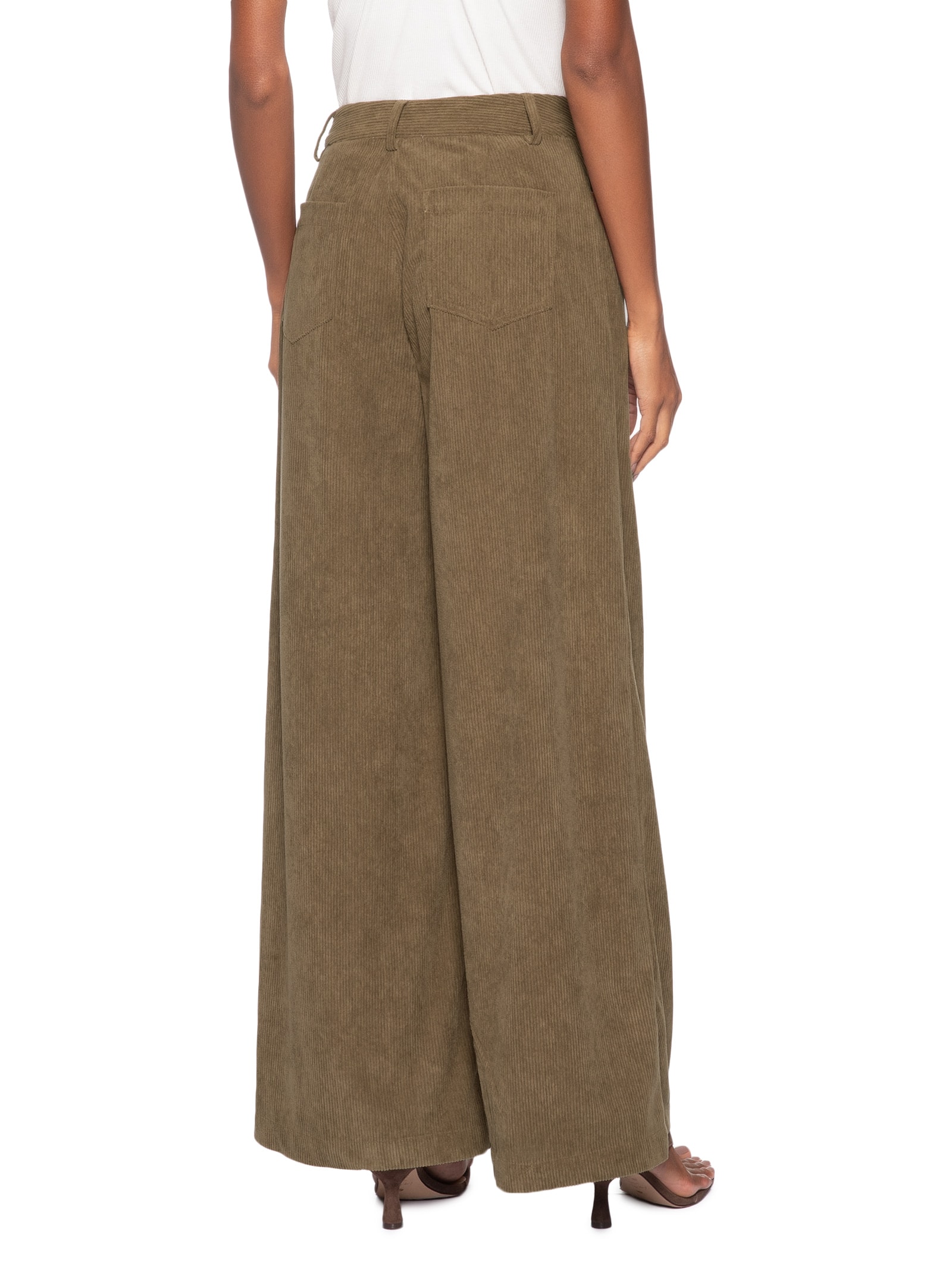 Calça Feminina Pantalona Em Veludo Cotelê Bege '2Essential