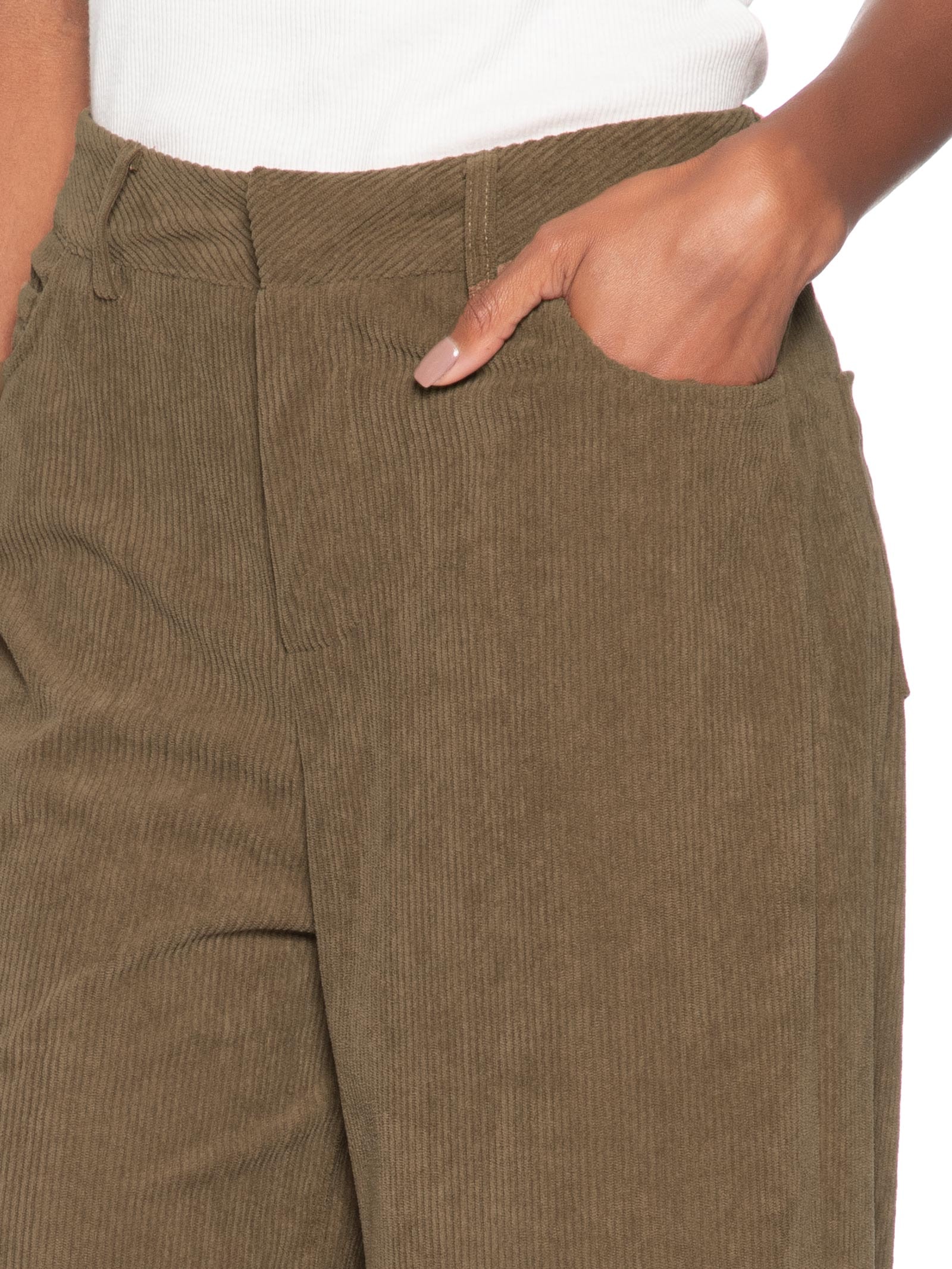 Calça Feminina Pantalona Em Veludo Cotelê Bege '2Essential