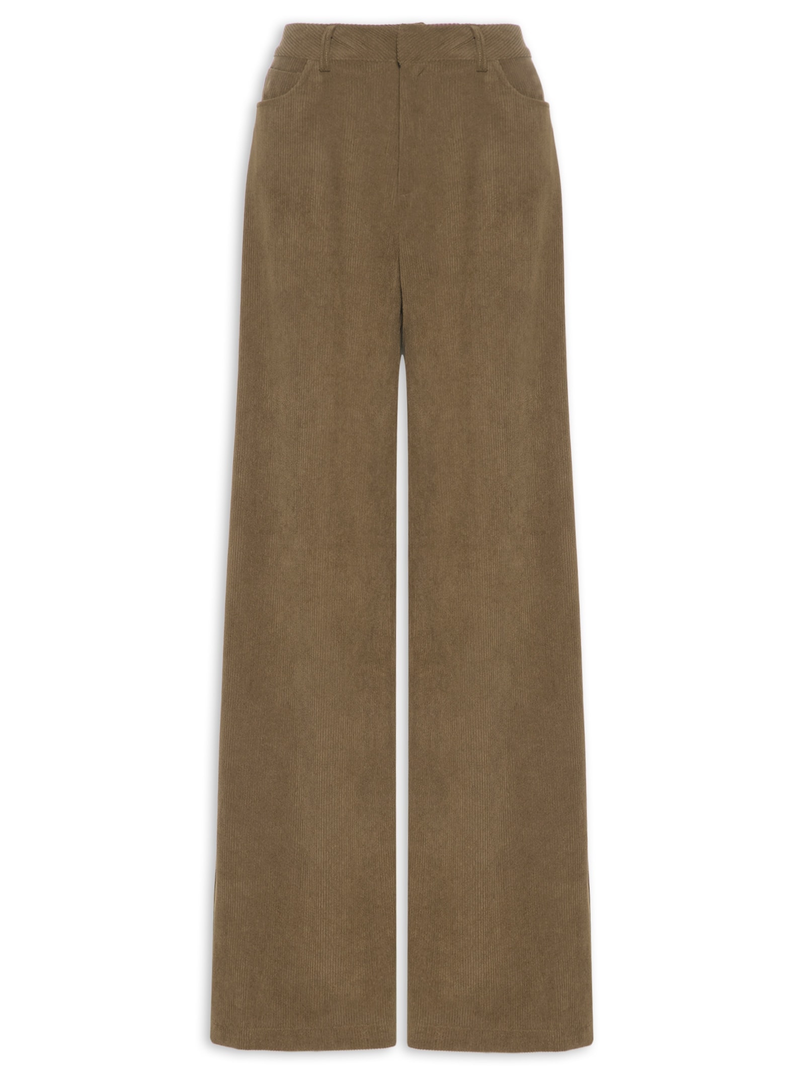 Calça Feminina Pantalona Em Veludo Cotelê Bege '2Essential