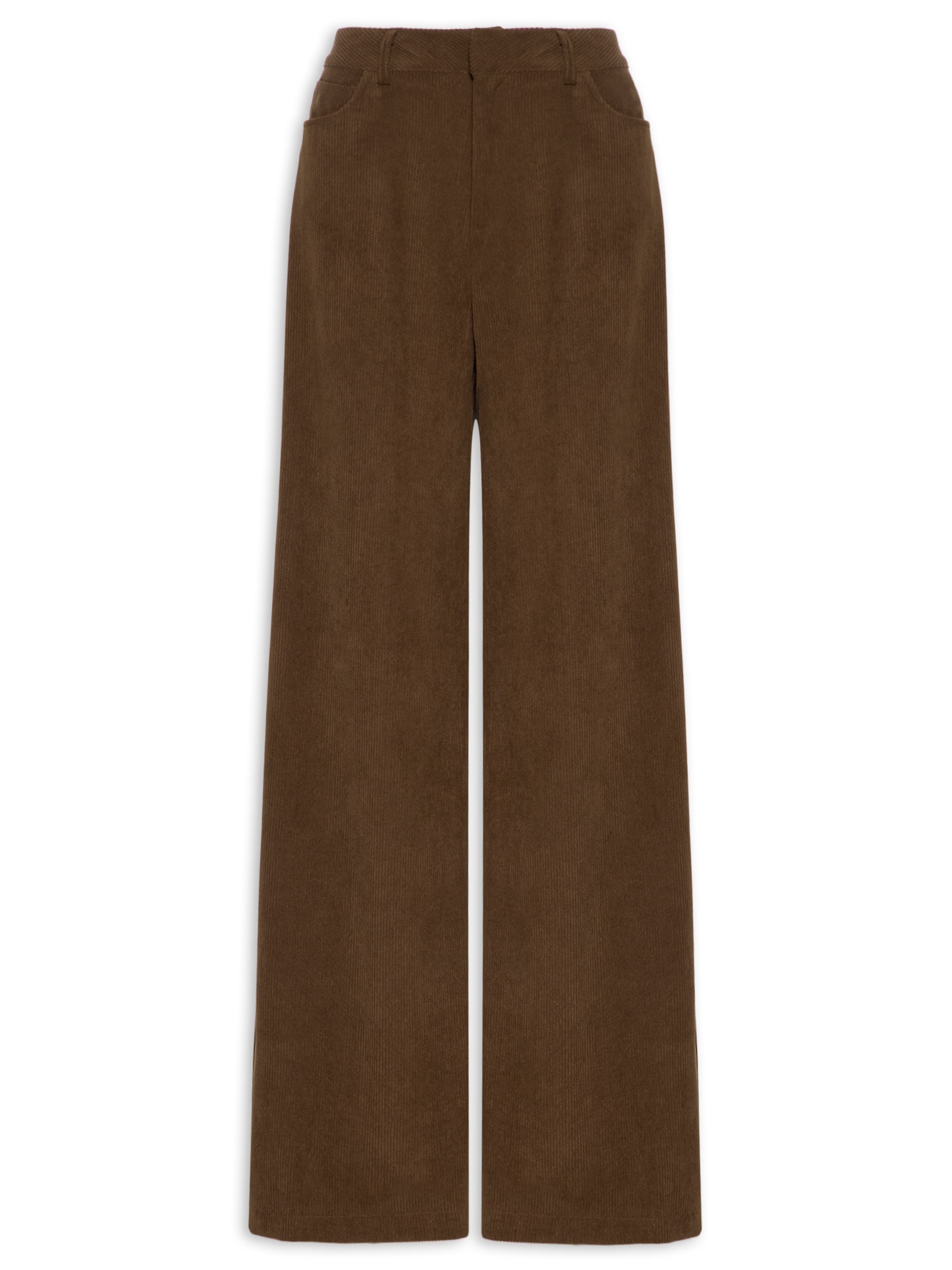 Calça Feminina Pantalona Em Veludo Cotelê Marrom '2Essential