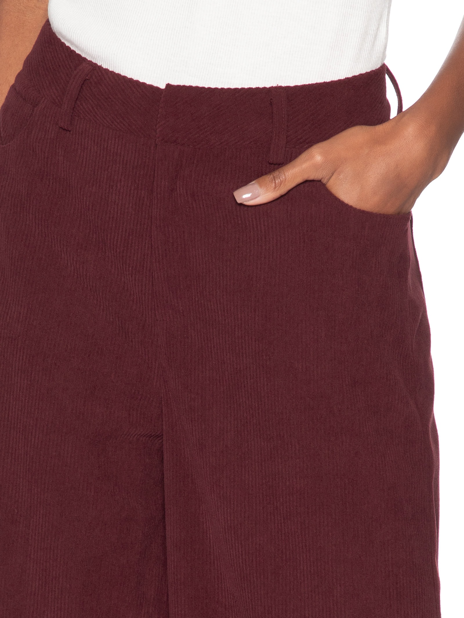 Calça Feminina Pantalona Em Veludo Cotelê Vermelho '2Essential