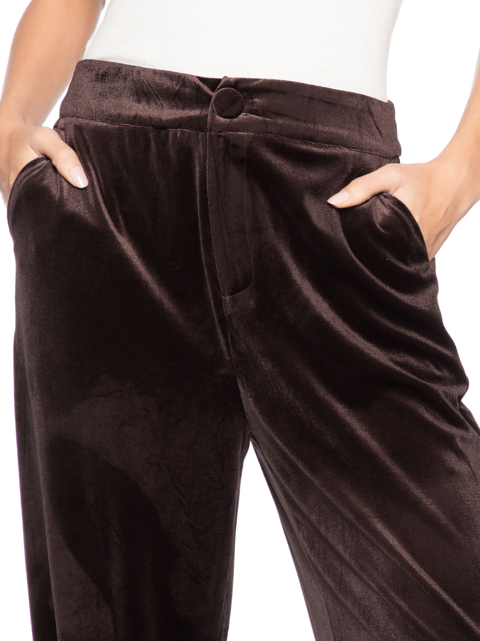 Calça Feminina Pantalona em Veludo Marrom '2Essential