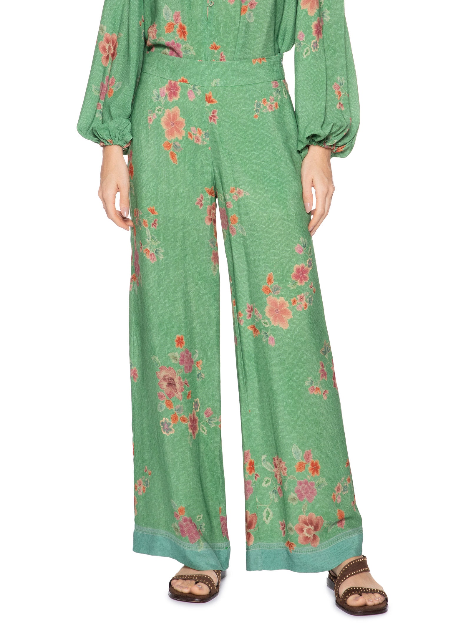 Calça Feminina Pantalona Estampa Bliss Verde Maria Filó