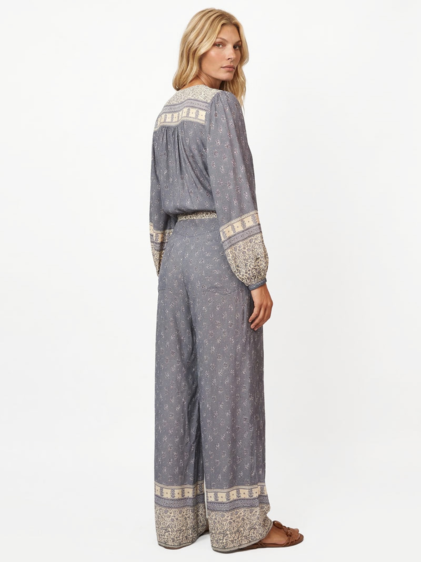 Calça Feminina Pantalona Estampa Chilli C Azul Maria Filó