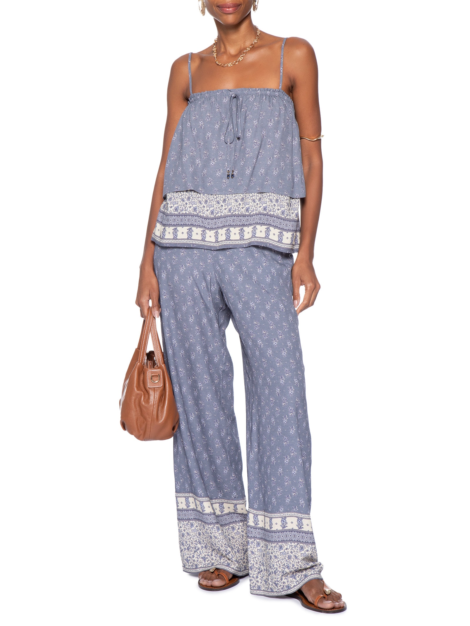 Calça Feminina Pantalona Estampa Chilli C Azul Maria Filó