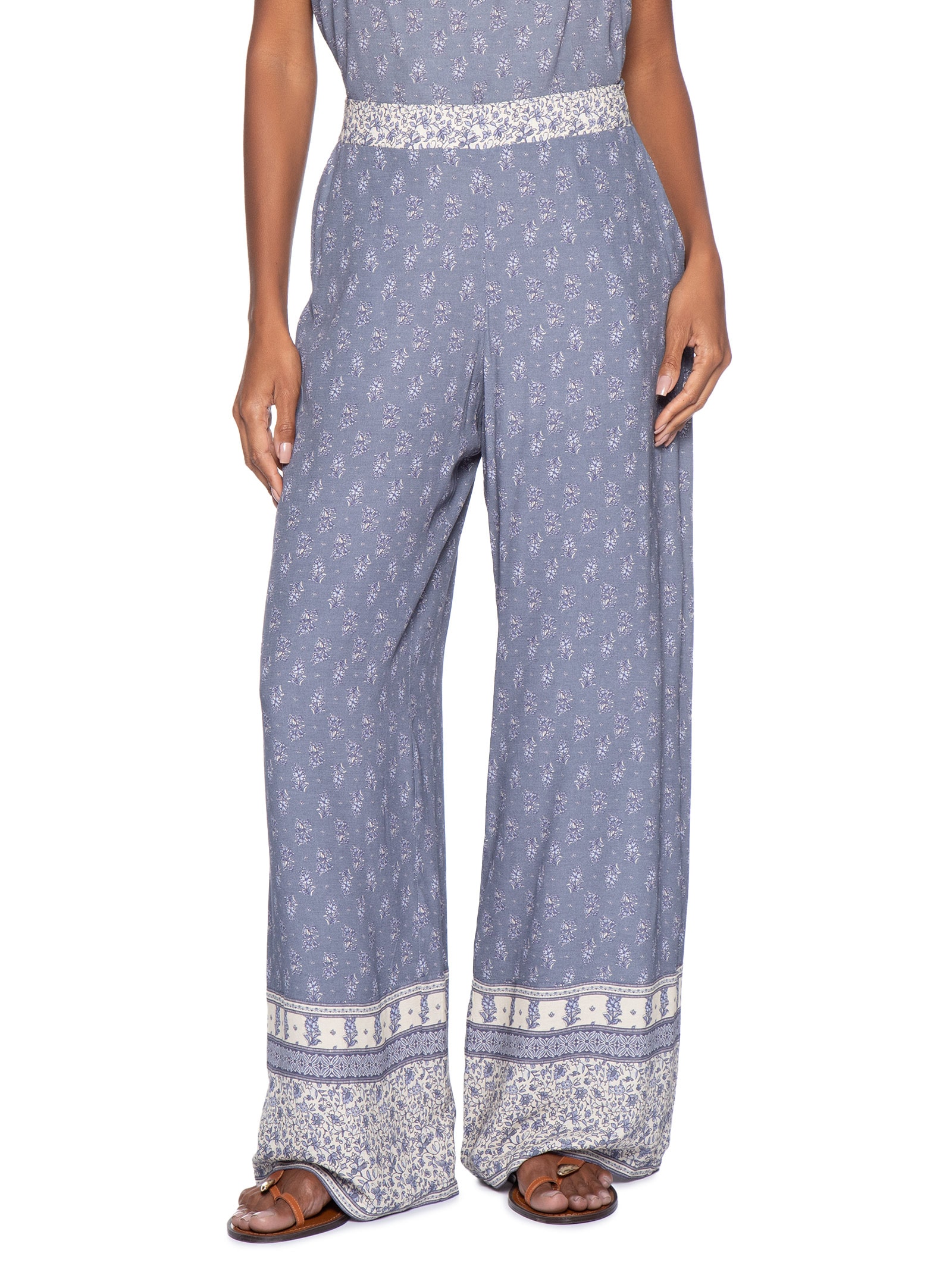 Calça Feminina Pantalona Estampa Chilli C Azul Maria Filó