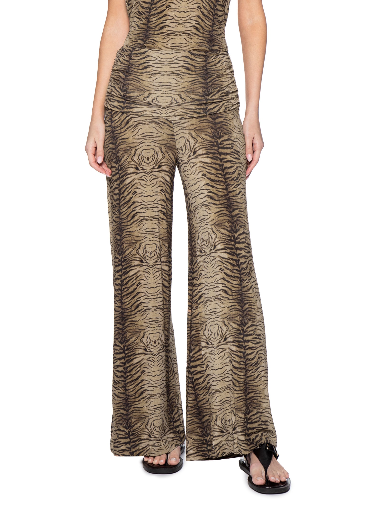 Calça Feminina  Pantalona Estampa Felin Marrom Maria Filó