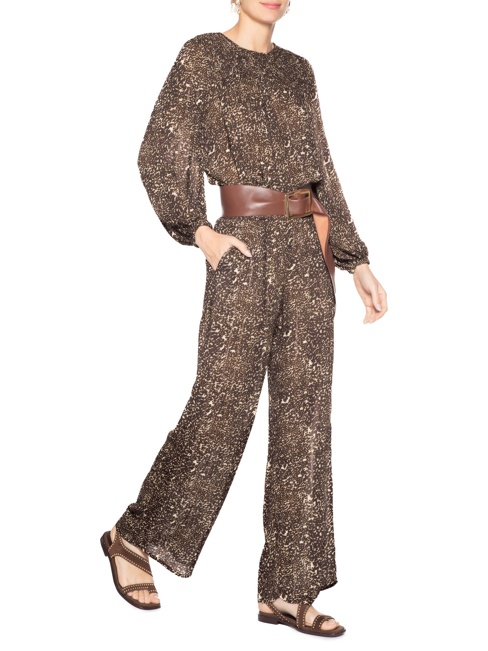 Calça Feminina Pantalona Estampa Kira Animal Print Maria Filó