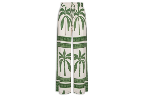 Calça Feminina pantalona Estampa Lenço Coqueiro - Verde