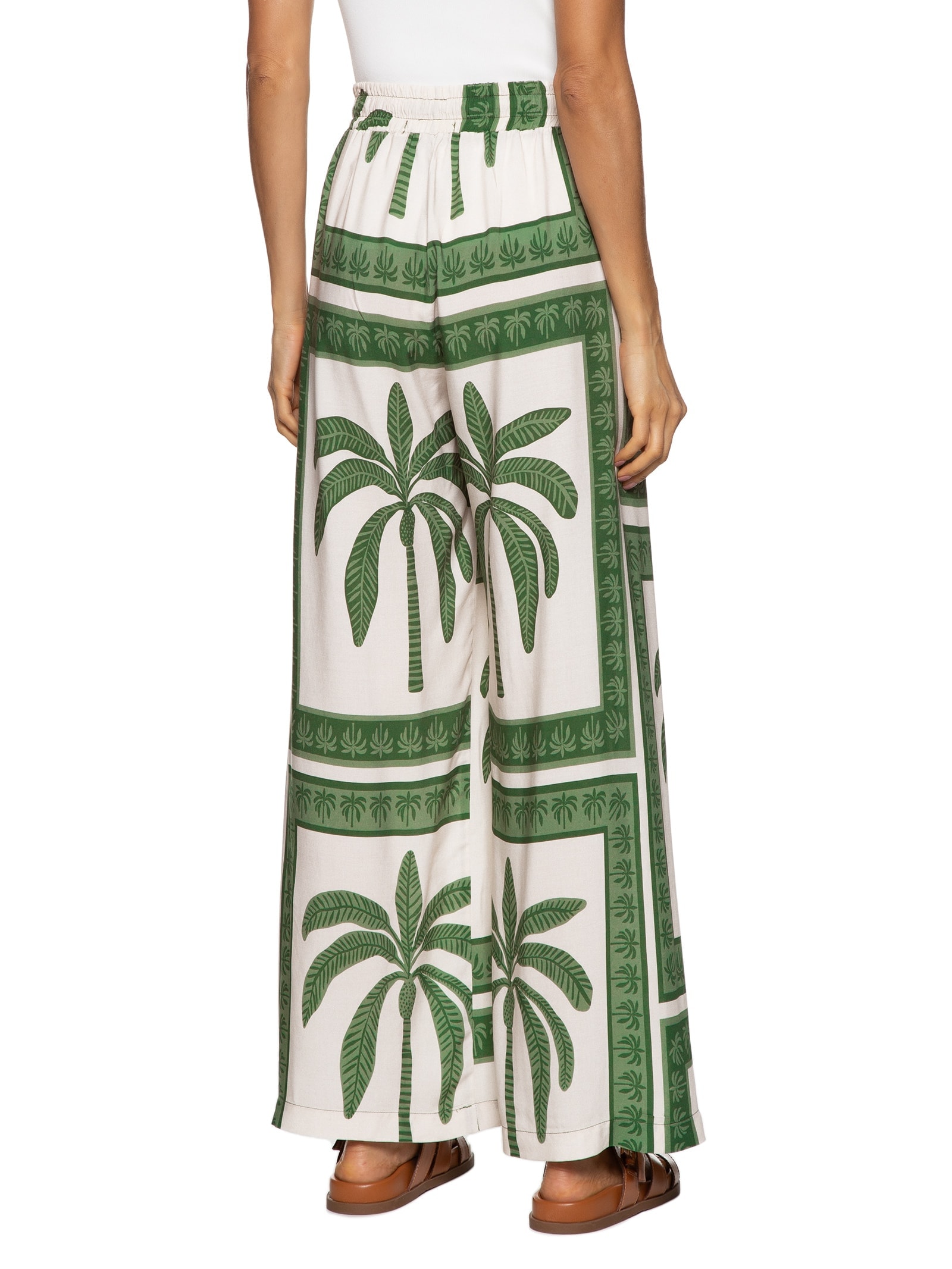 Calça Feminina pantalona Estampa Lenço Coqueiro Verde Mob