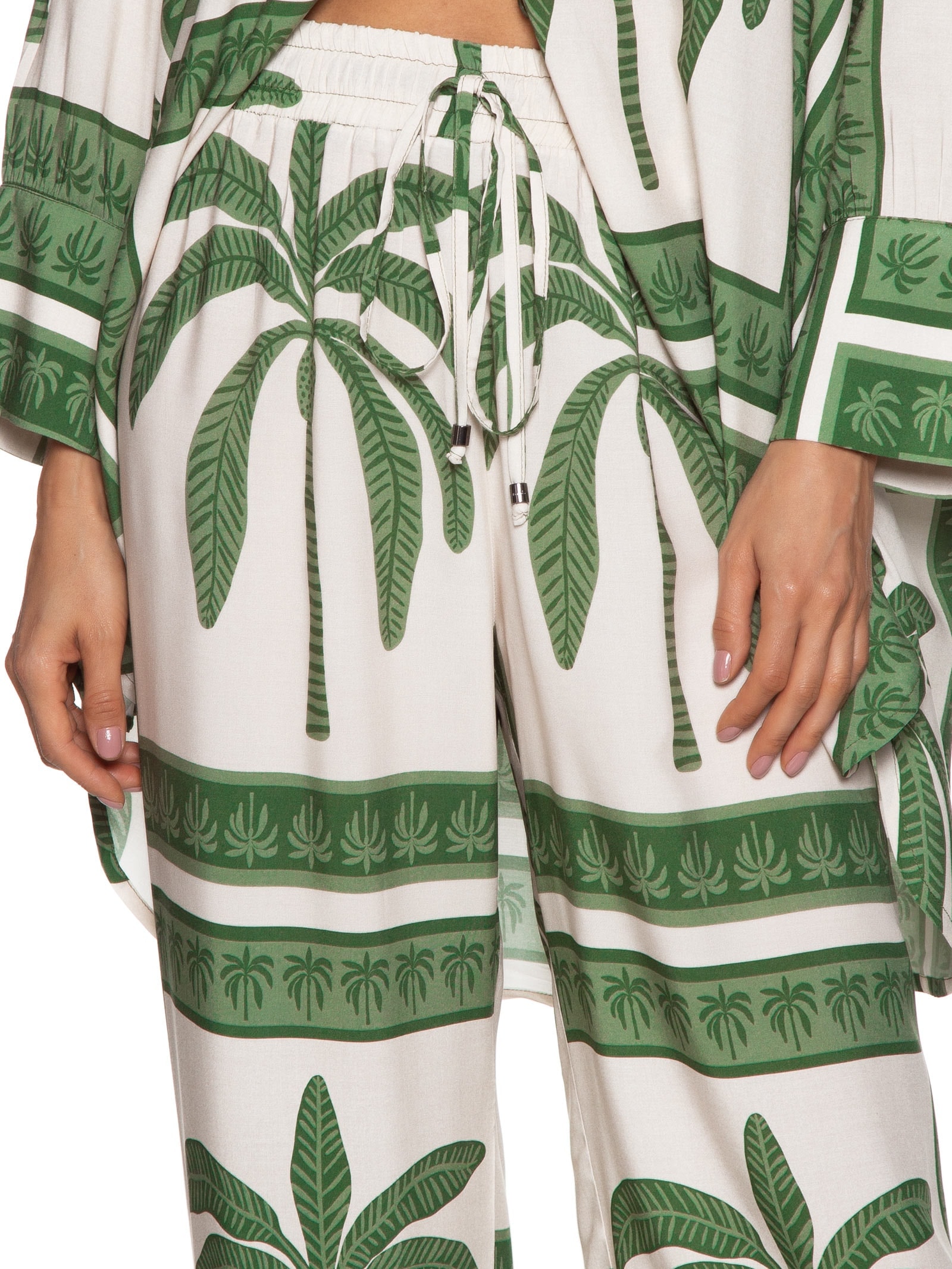 Calça Feminina pantalona Estampa Lenço Coqueiro Verde Mob