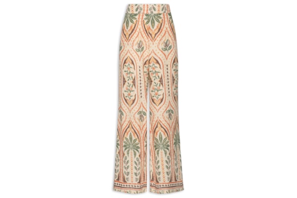 Calça Feminina Pantalona Estampada - Bege