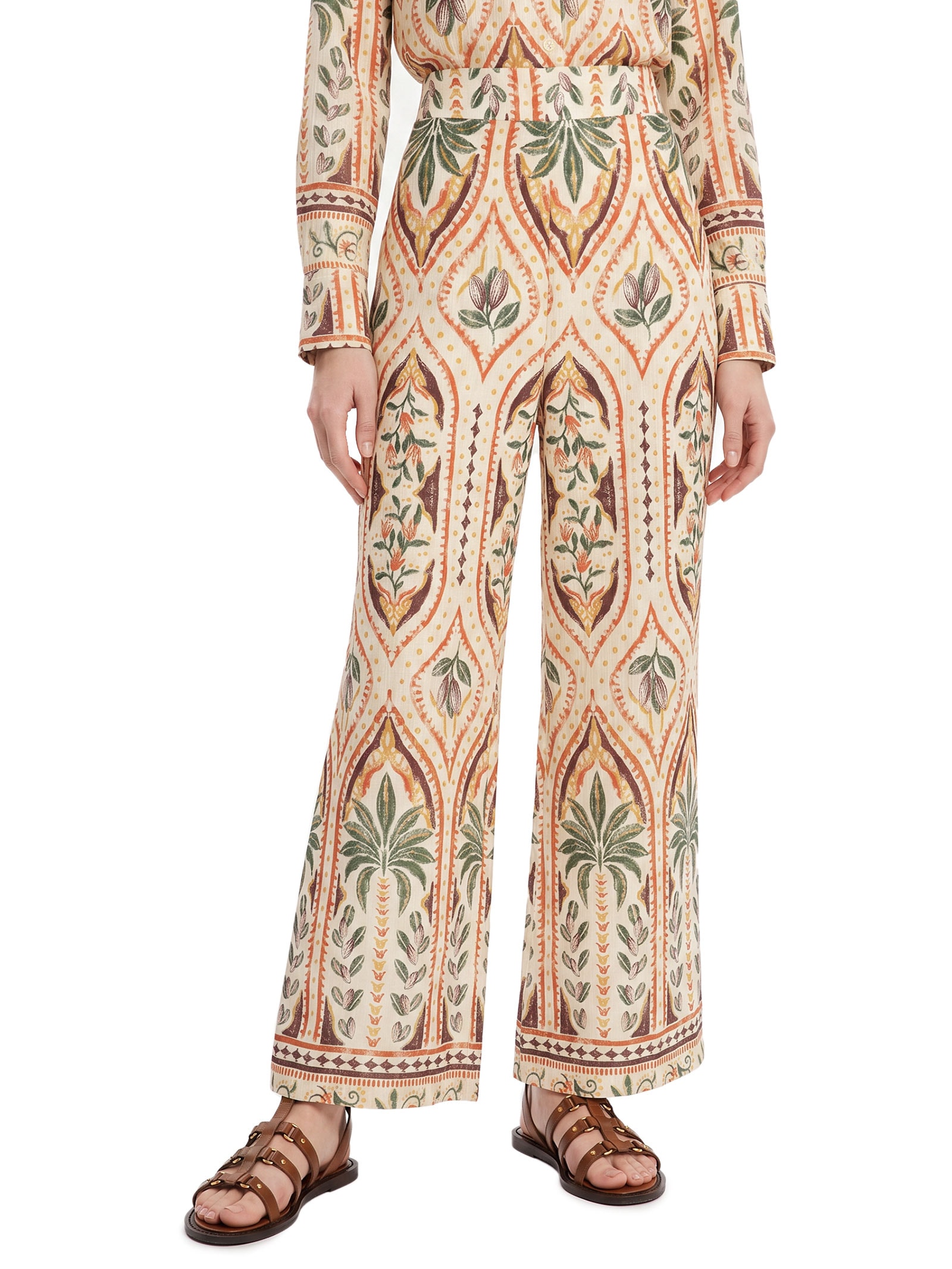 Calça Feminina Pantalona Estampada Bege Cacay