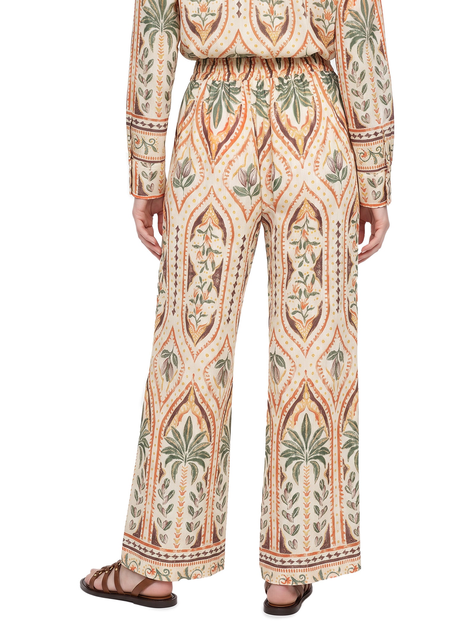 Calça Feminina Pantalona Estampada Bege Cacay