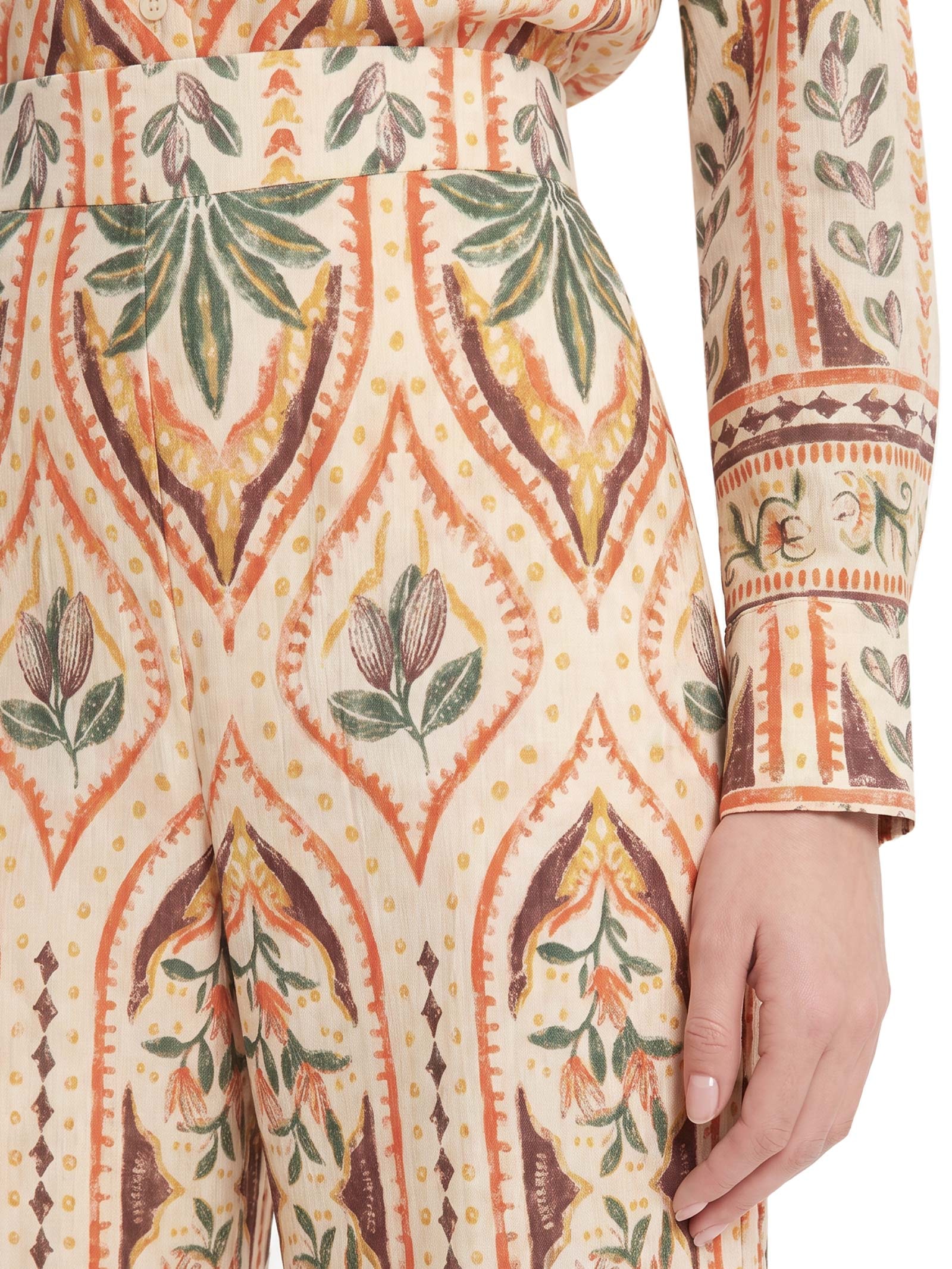 Calça Feminina Pantalona Estampada Bege Cacay