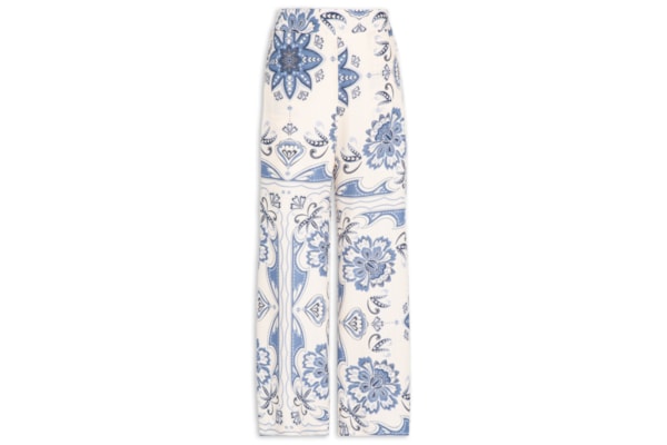 Calça Feminina Pantalona Estampada Elástico – Branco