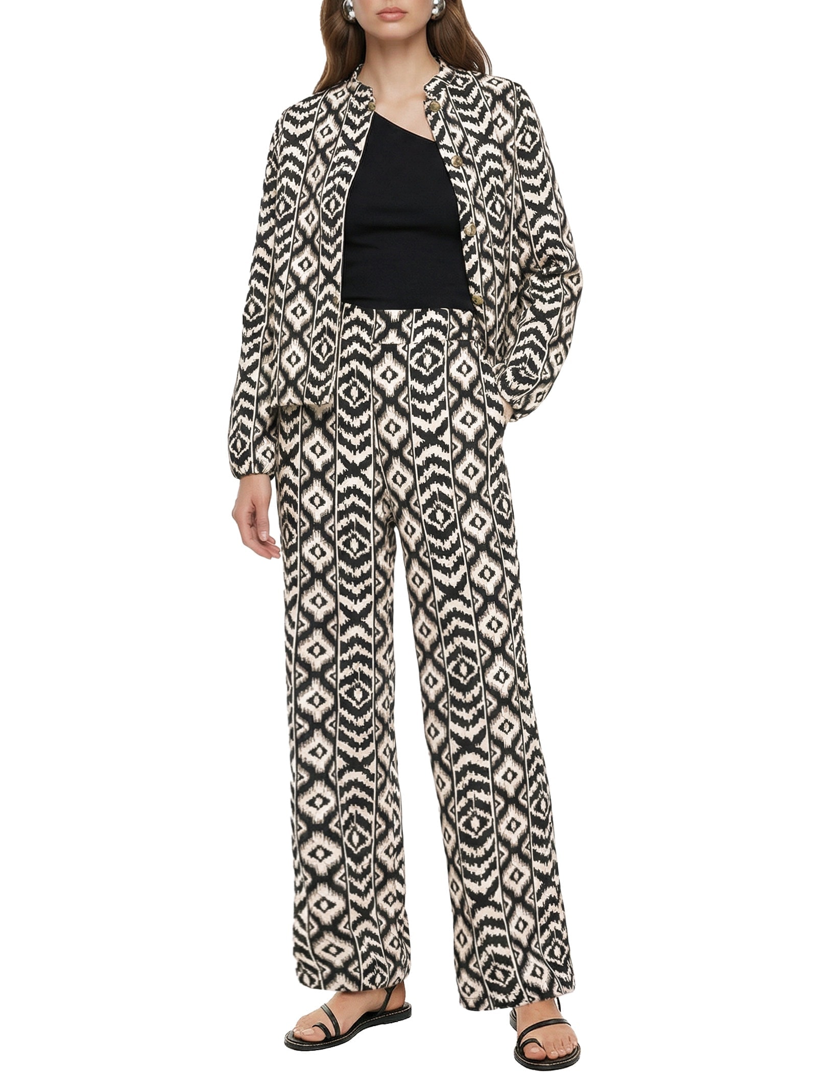 Calça Feminina Pantalona Estampada Preto Cacay