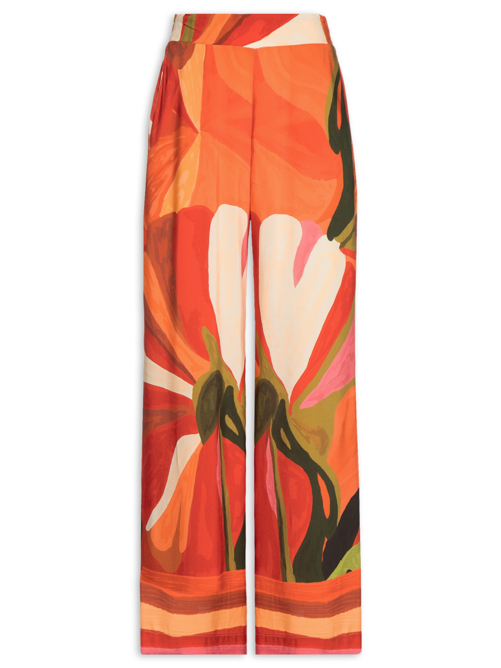 Calça Feminina Pantalona Estampada – Laranja Cacay