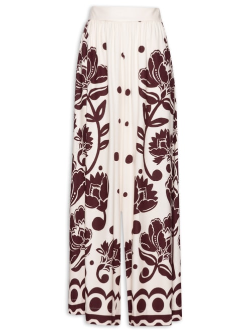 Calça Feminina Pantalona Floral Arabesque – Off White