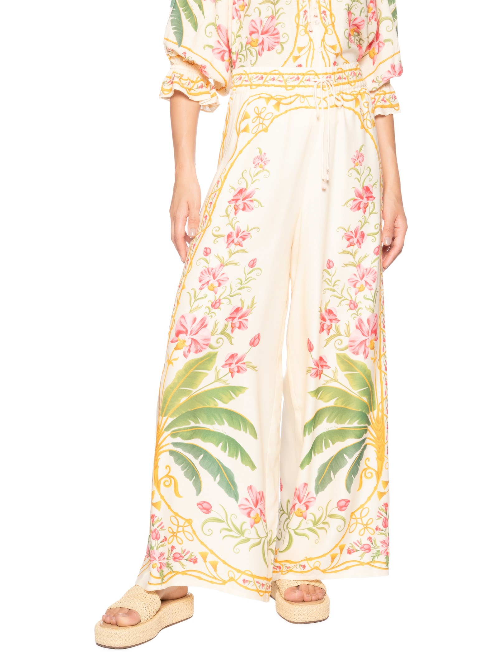 Calça Feminina Pantalona Floral Nusa Off White Farm