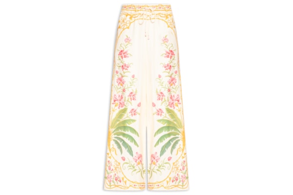 Calça Feminina Pantalona Floral Nusa - Off White